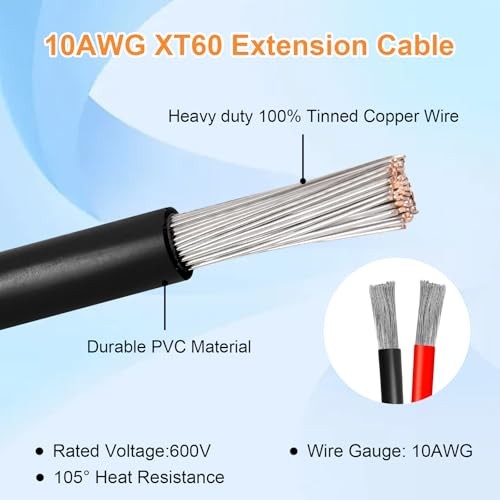 40FT XT60 Solar Extension Cable 10AWG XT60 – 2/3/6 10/15 20-25 35 40 50 75