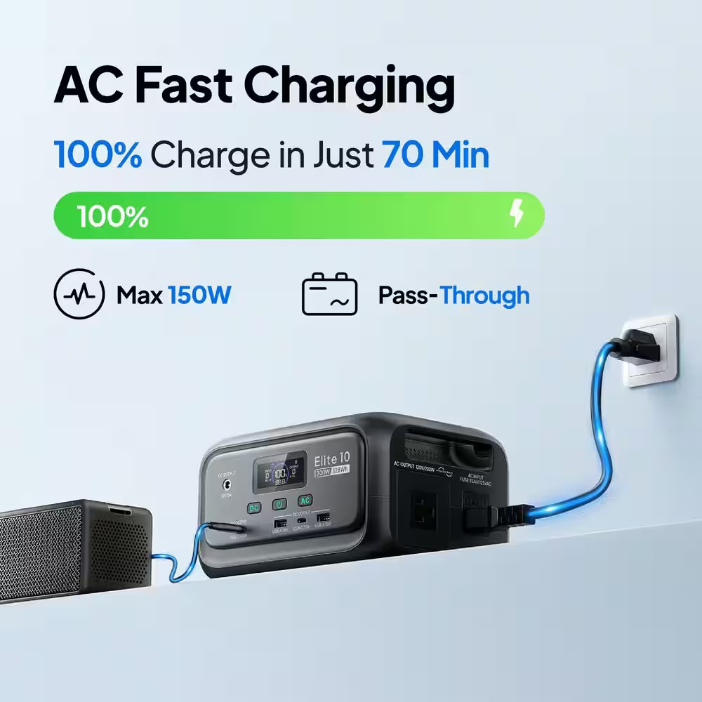 200W Continuous/600W Peak Output 128Wh Portable Power Station, Push Button Start