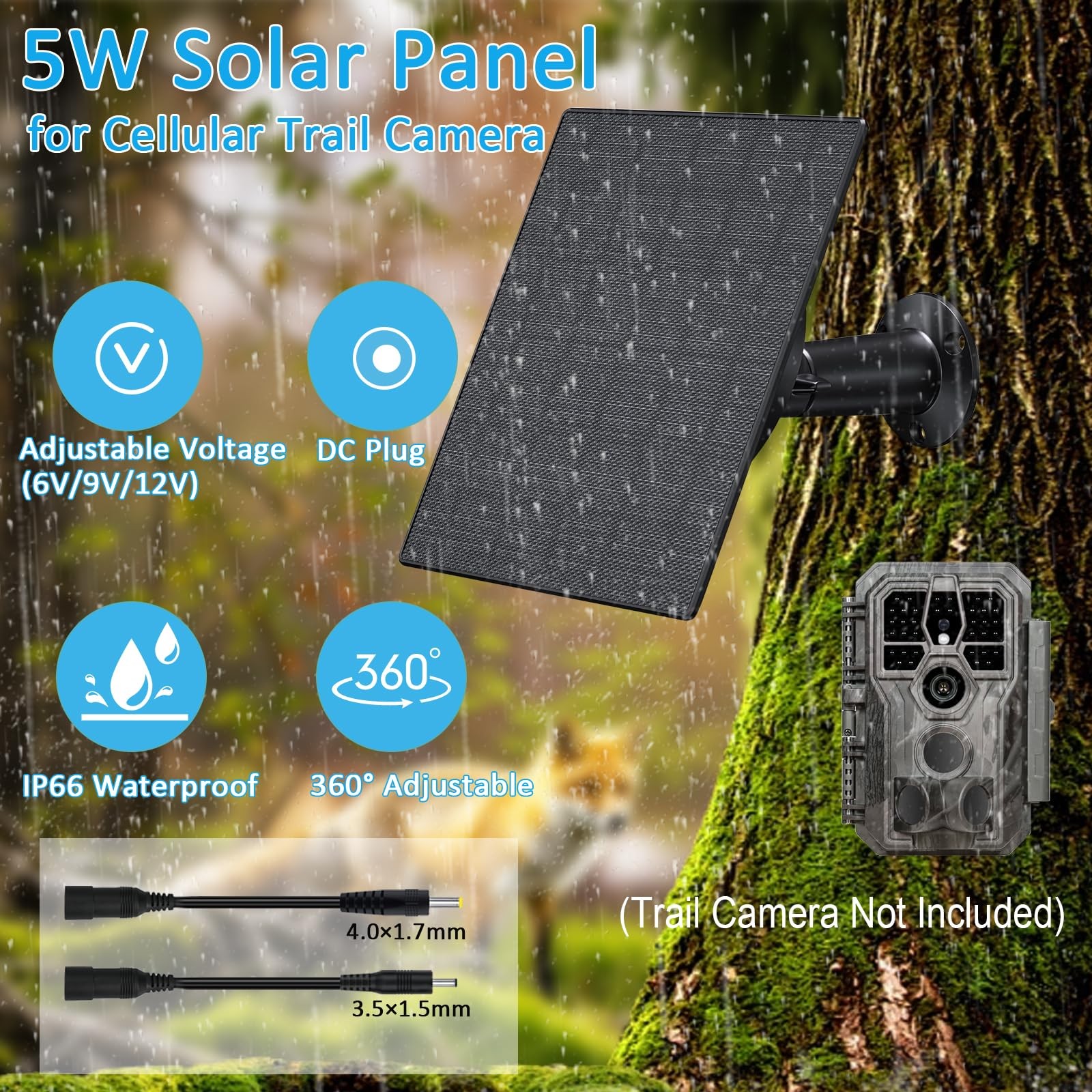 5W Trail Solar Panel, 10400mAh Built-in Battery, Adjustable 6V/9V/12V Output,…
