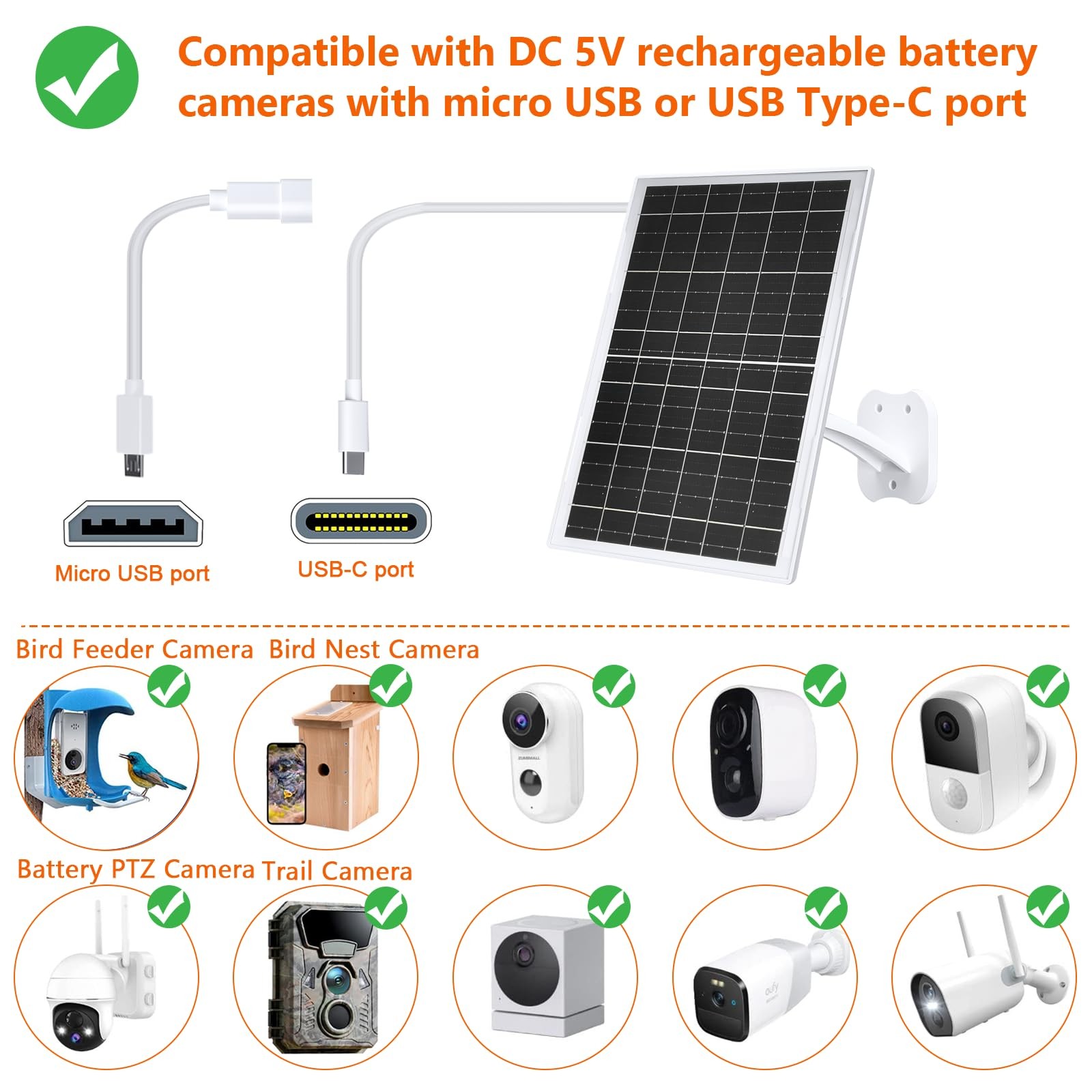 13W Solar Charger, High-Power Solar Panel with Battery-Powered Cameras, USB-C…