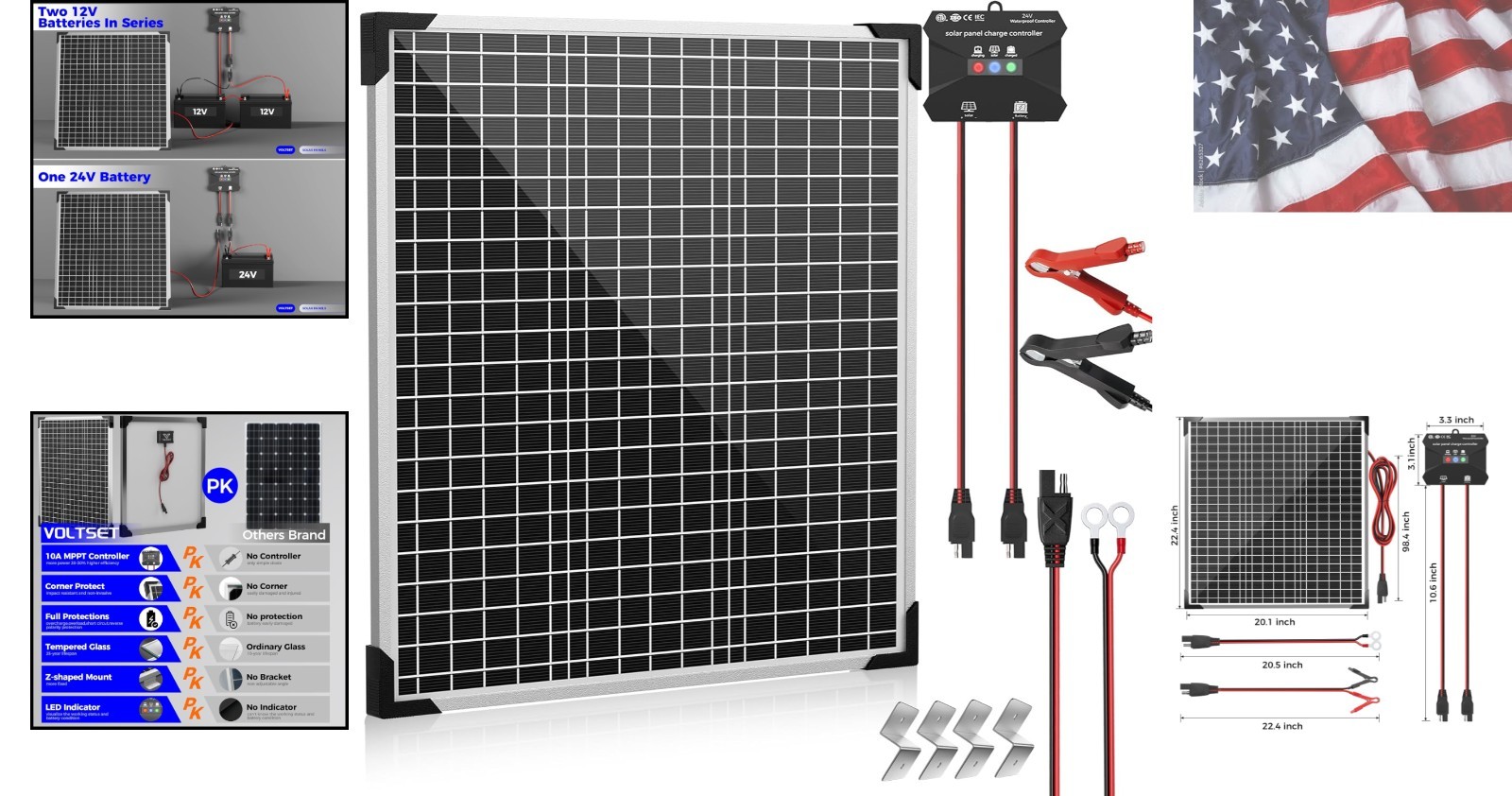 50W 24V Solar Panel Kit, Solar Battery Maintainer with MPPT Charge Controller…
