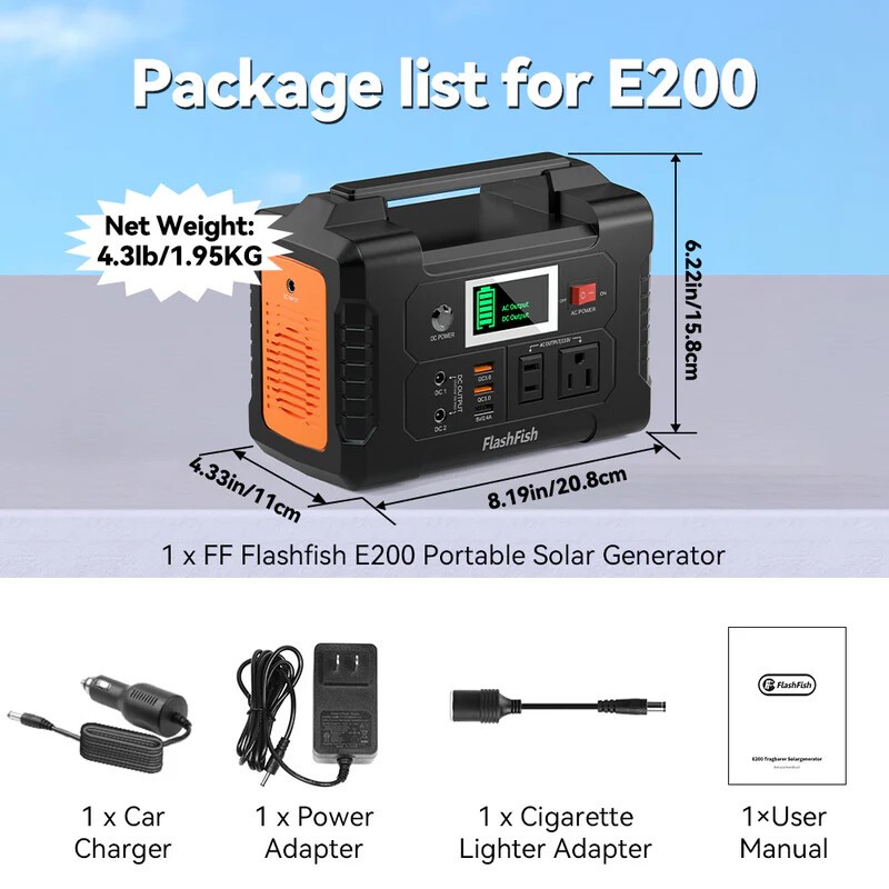 FlashFish E200 200W 151Wh Li-ion Portable Power Station Generator Refurbished