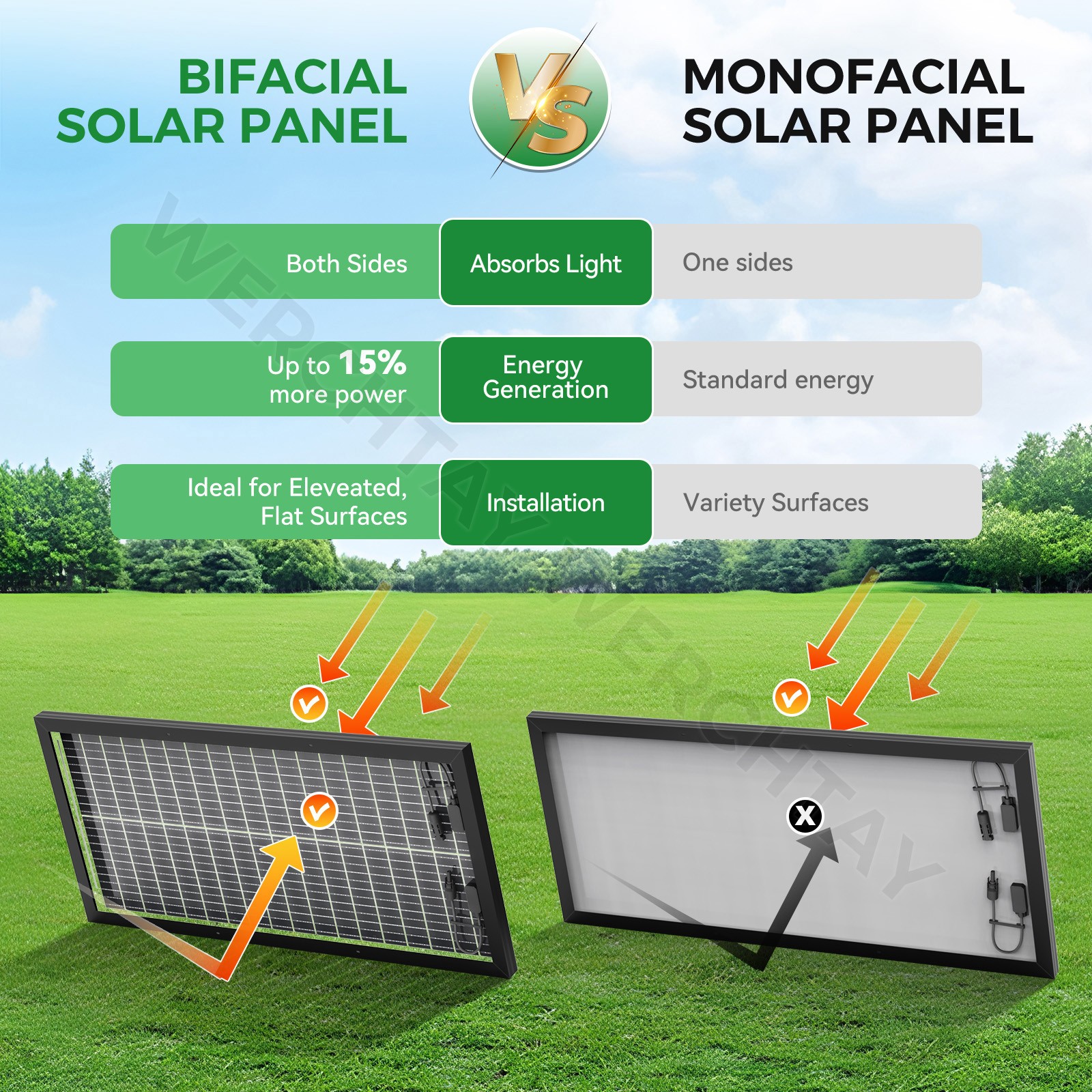 4Pack 100 Watt (400W) Bifacial N-Type Solar Panel 18BB Mono 12V/24V Sunshed home