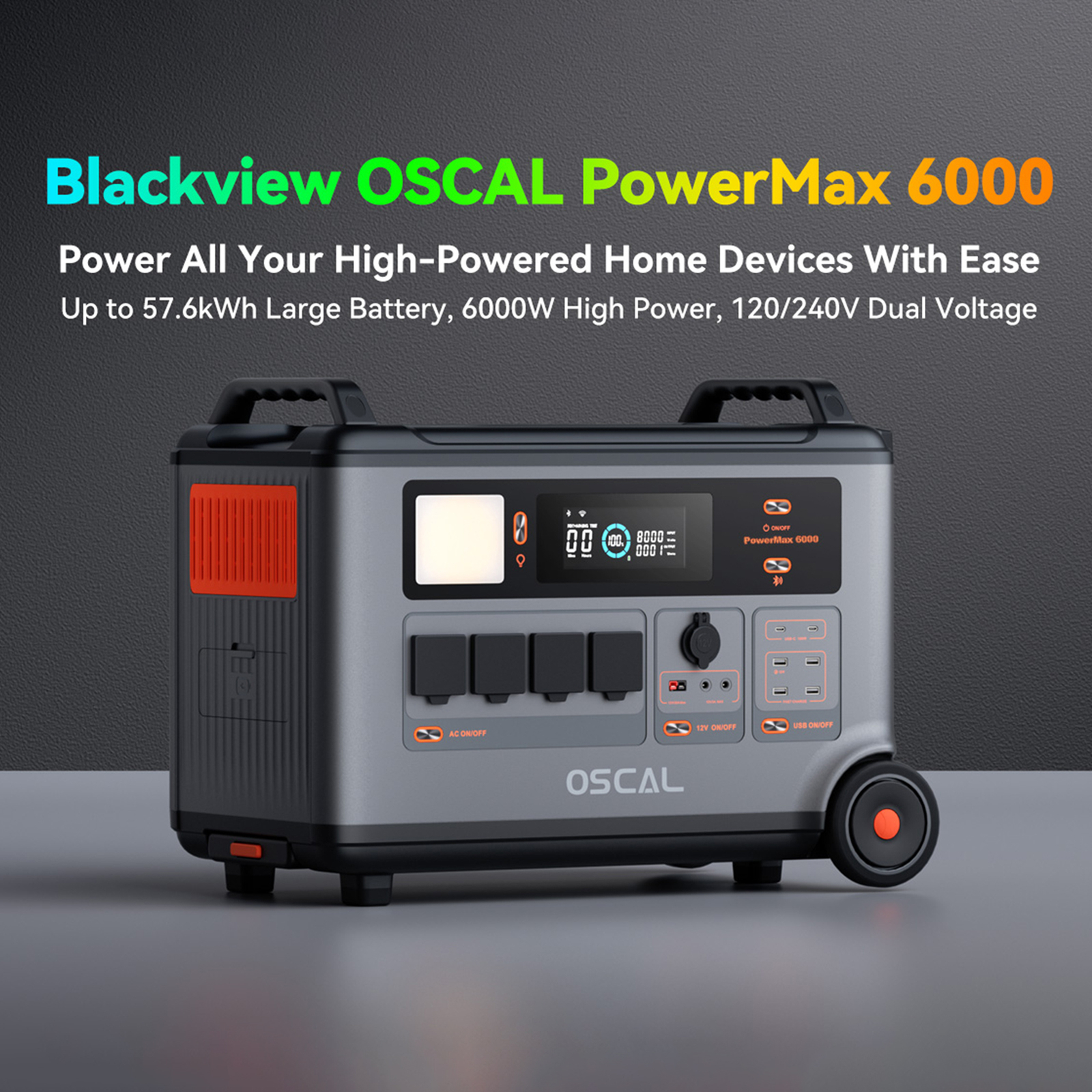 OSCAL PowerMax 6000 Power Station 3600Wh LiFePO4 Expandable Solar Generator M7K7