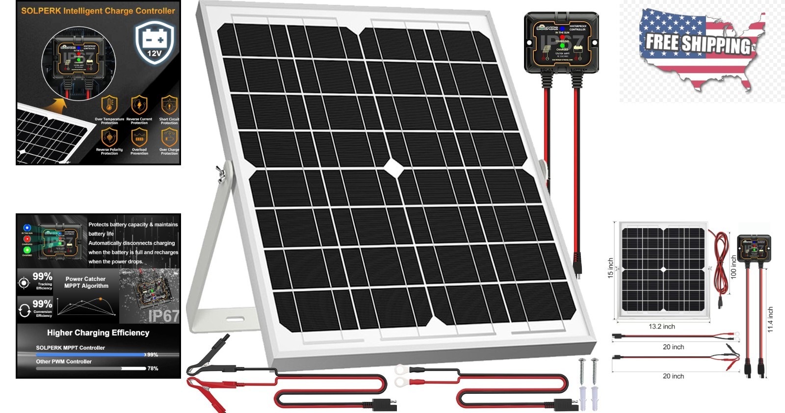 Reliable 20W Solar Panel Kit for RV, Boat & Automotive with Lifetime Support
