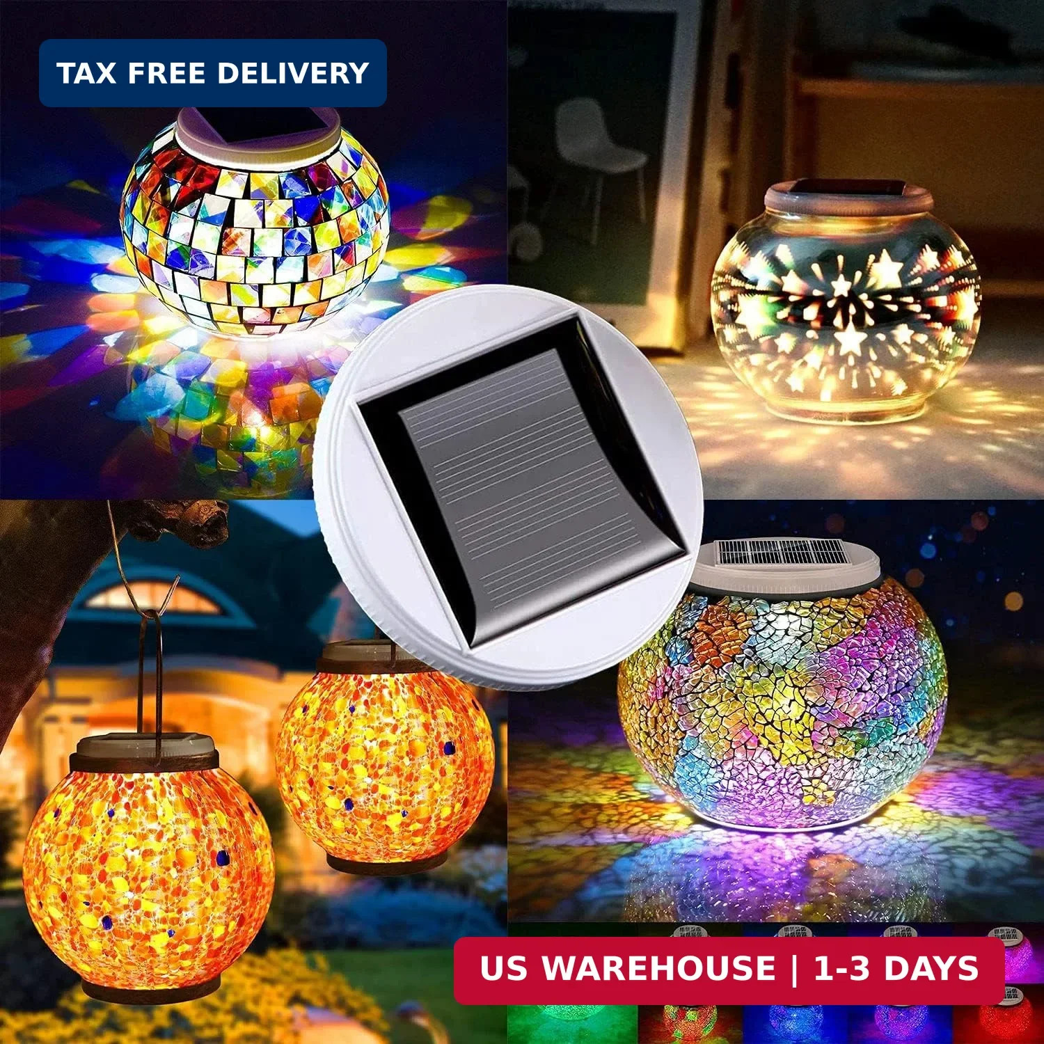 GUANFU 2 Pack Solar Panel Top Replacement for Table Lights, Color Changing Solar
