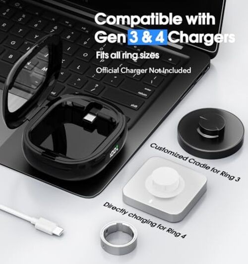 Oura Ring Gen 4 & 3 Charger Charging Case – 2000mAh Portable Travel Case – Black