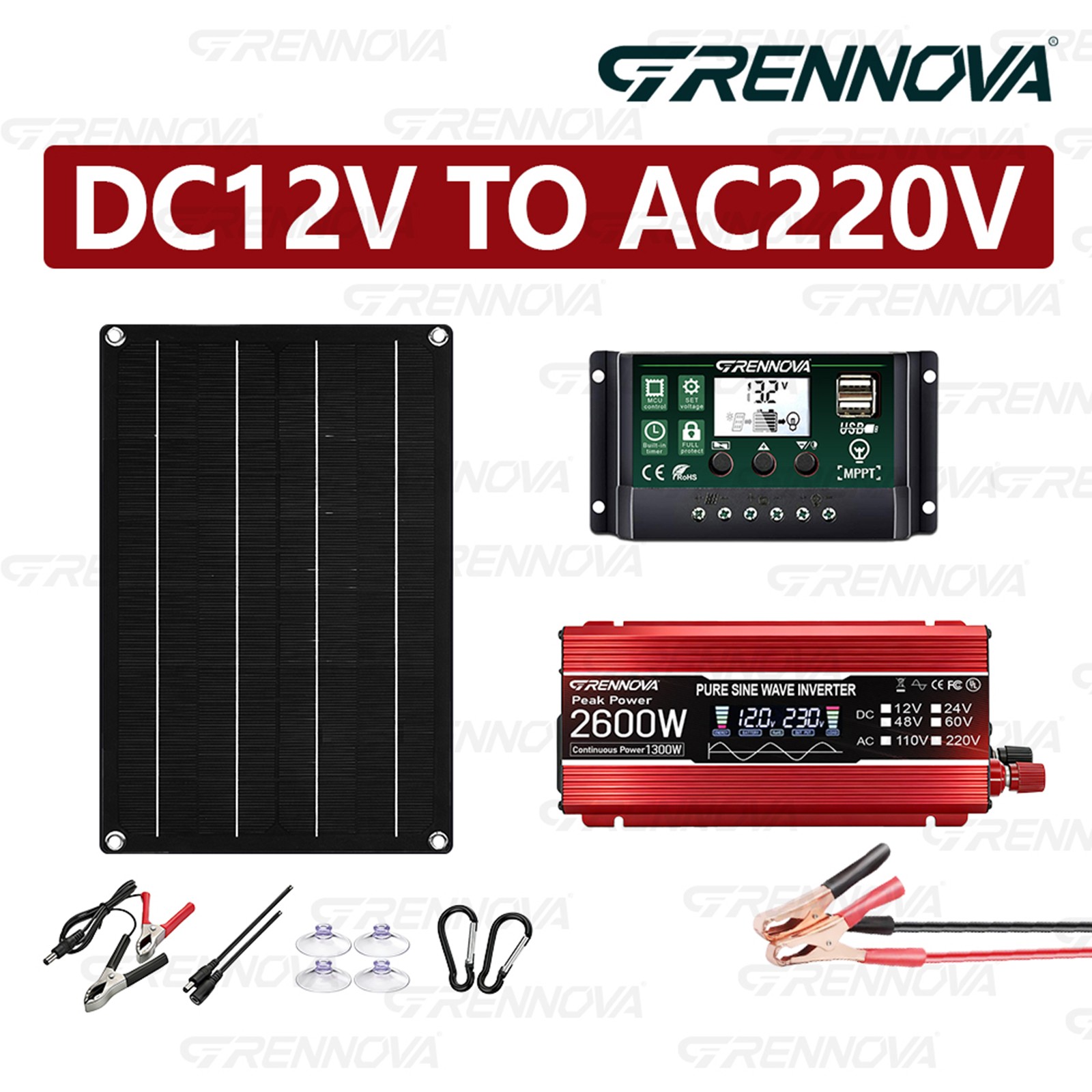 Grennova 2600W Off-Grid Solar System 50W Panel 60A MPPT Dual Voltage Inverter
