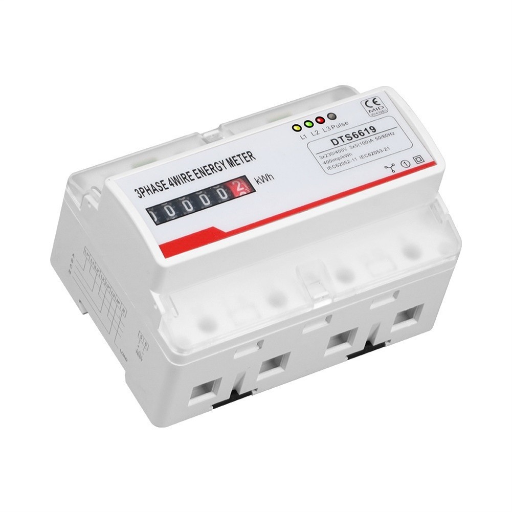 Rail Mounted Digital Three Phase Four Wire Energy Meter 100A 380V Measurement