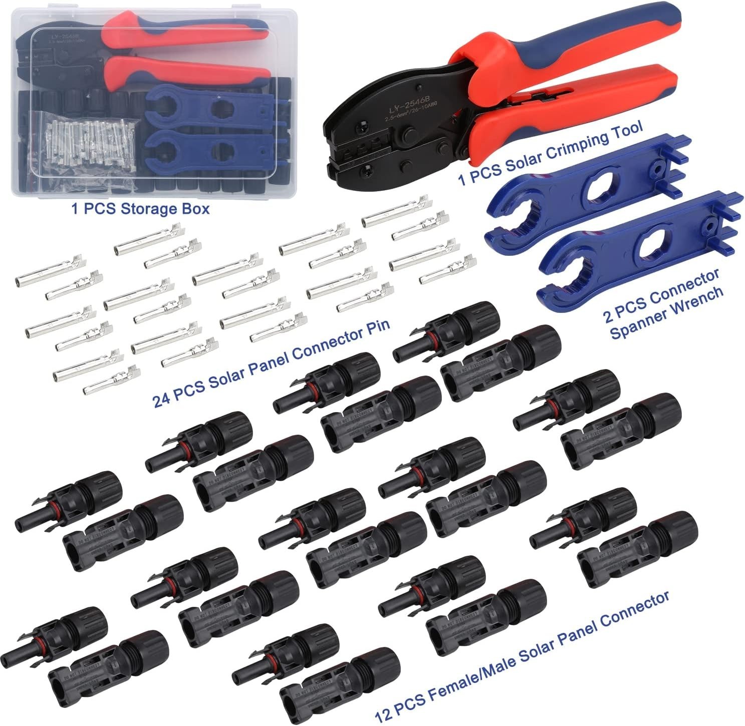 Solar Crimping Tool for Solar Panel Cable with 12 Pairs Solar Connectors, 1PC…