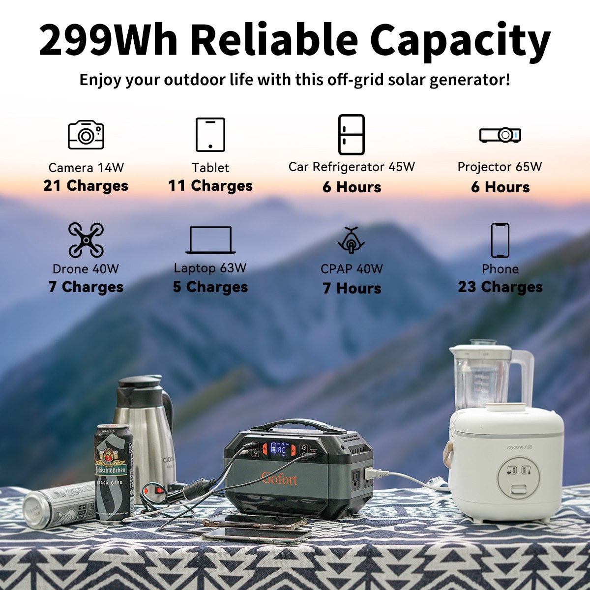 Portable Power Station 330W 299Wh Backup Solar Generator 110V Sine Wave A/DC USB
