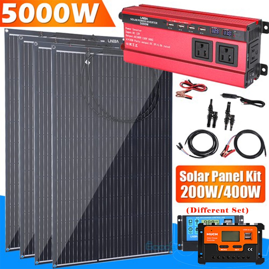 Flexible Solar Panel Kit RV Camping Off-Grid Rooftop & 5000W Inverter/Controller