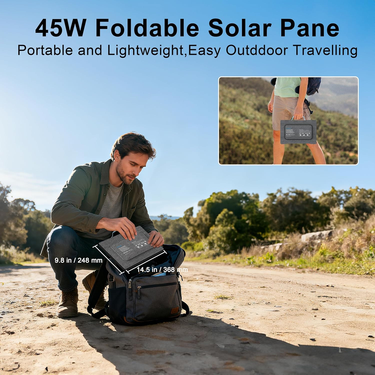 45W Portable Solar Panels Chargers with USB-C, USB-A and DC Outputs Foldable IP6