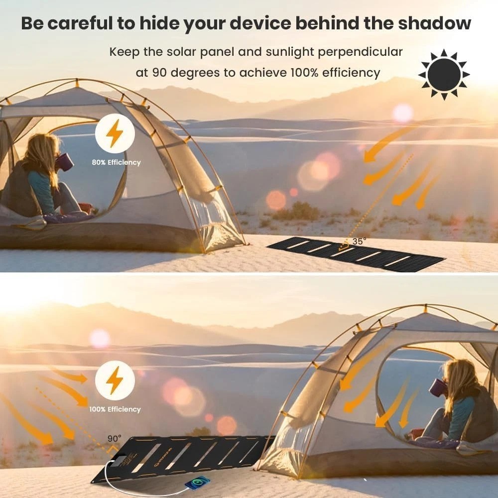 40W Foldable Solar Panel Charger with USB-C and USB-A Outputs for Phones, Pow…
