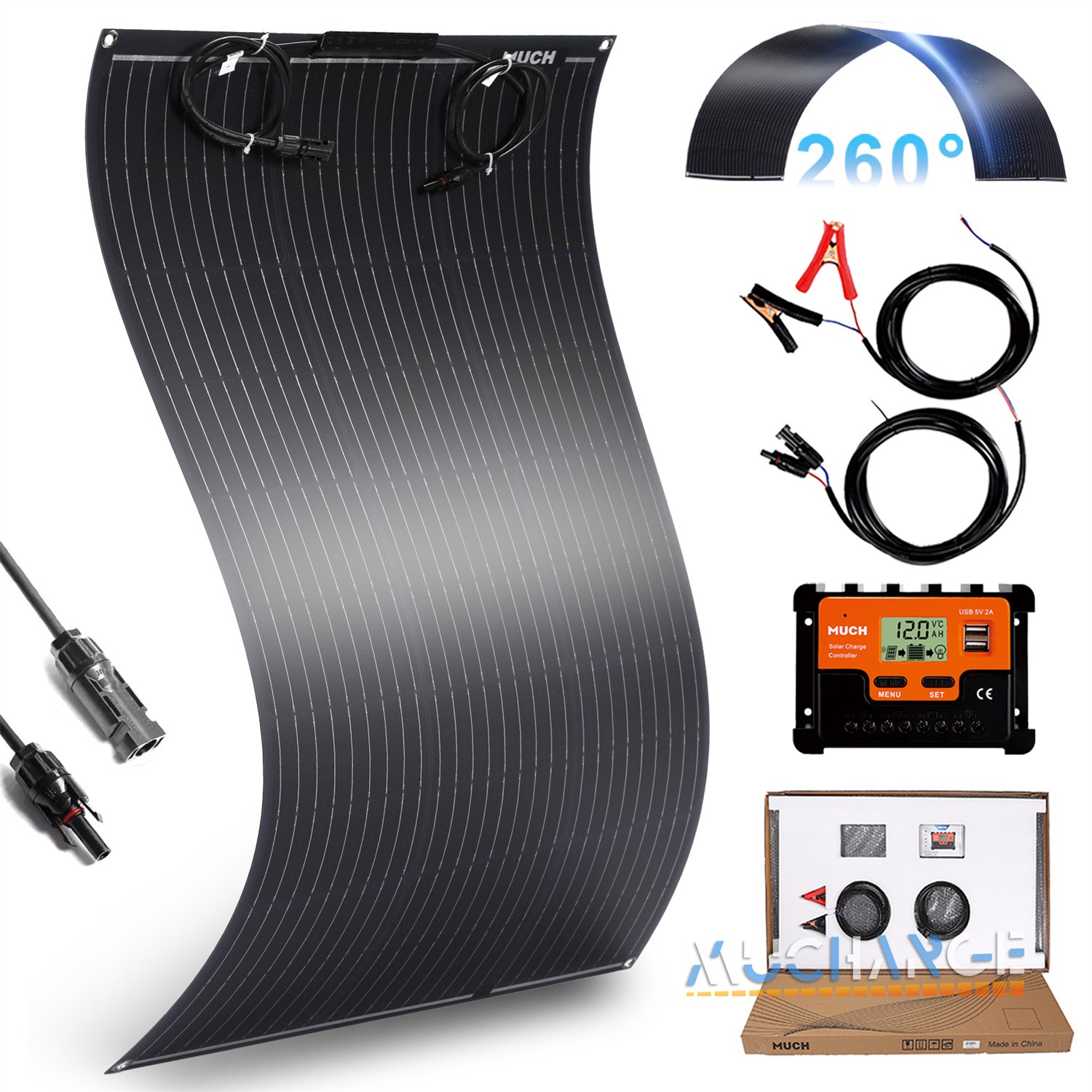 100/200 Watt Monocrystalline Flexible Solar Panels Kits for RV/Camper/Boat/Home