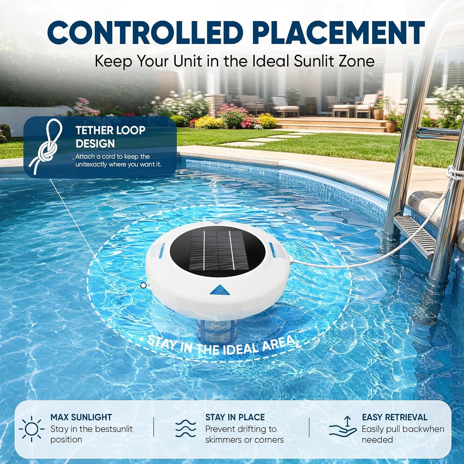 New Upgraded Floating Solar Pool Accessory, 45,000 Gallons, Large Solar Panel