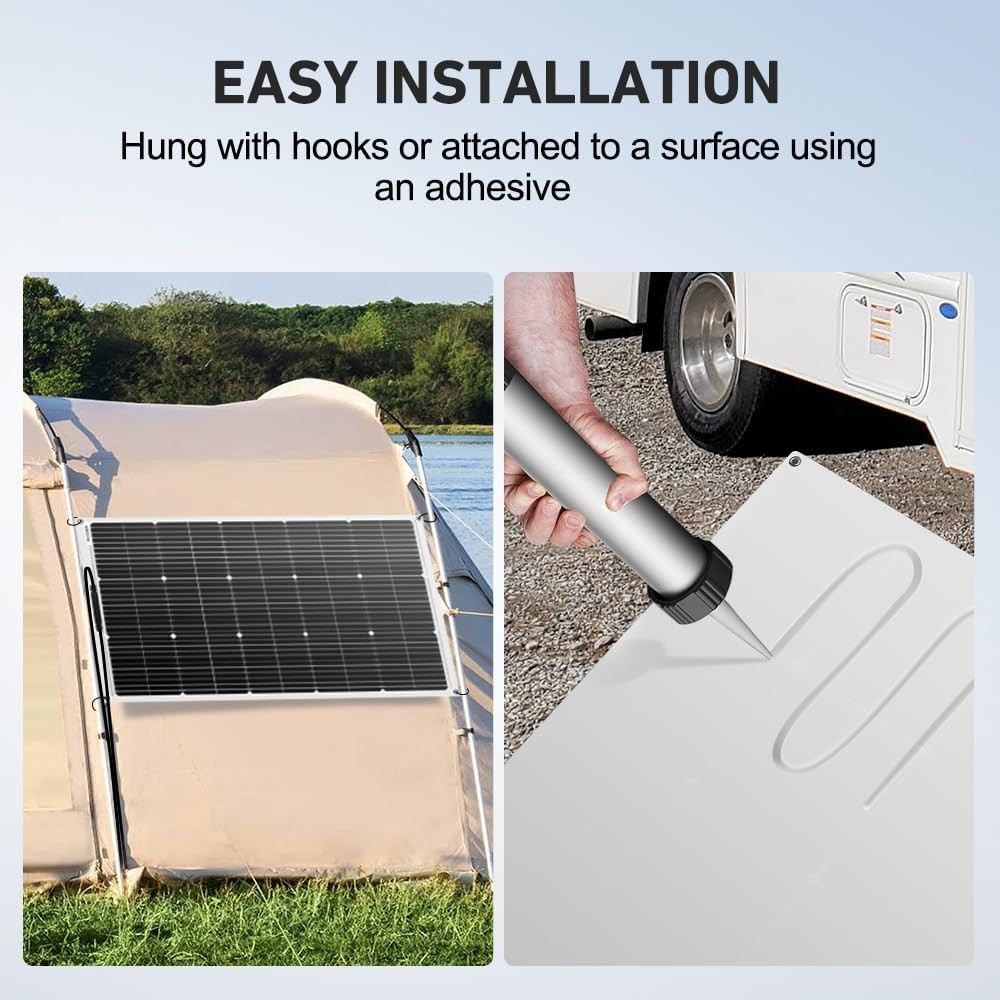 Panel solar flexible monocristalino de 100 W y 18 V para carga de baterías de 12