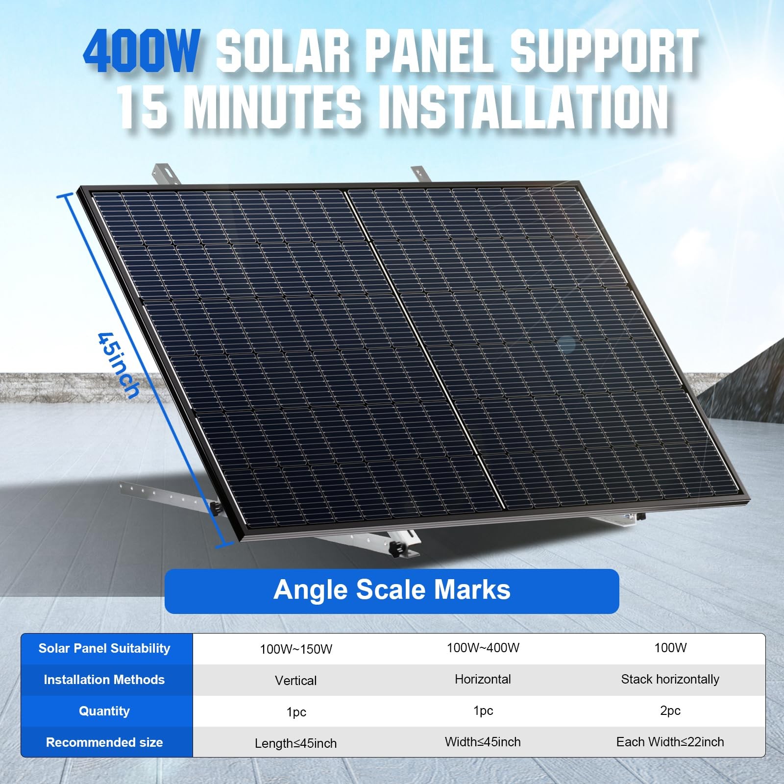 4 Sets 45inch Adjustable Solar Panel Mount Brackets Stand with Foldable Tilt …