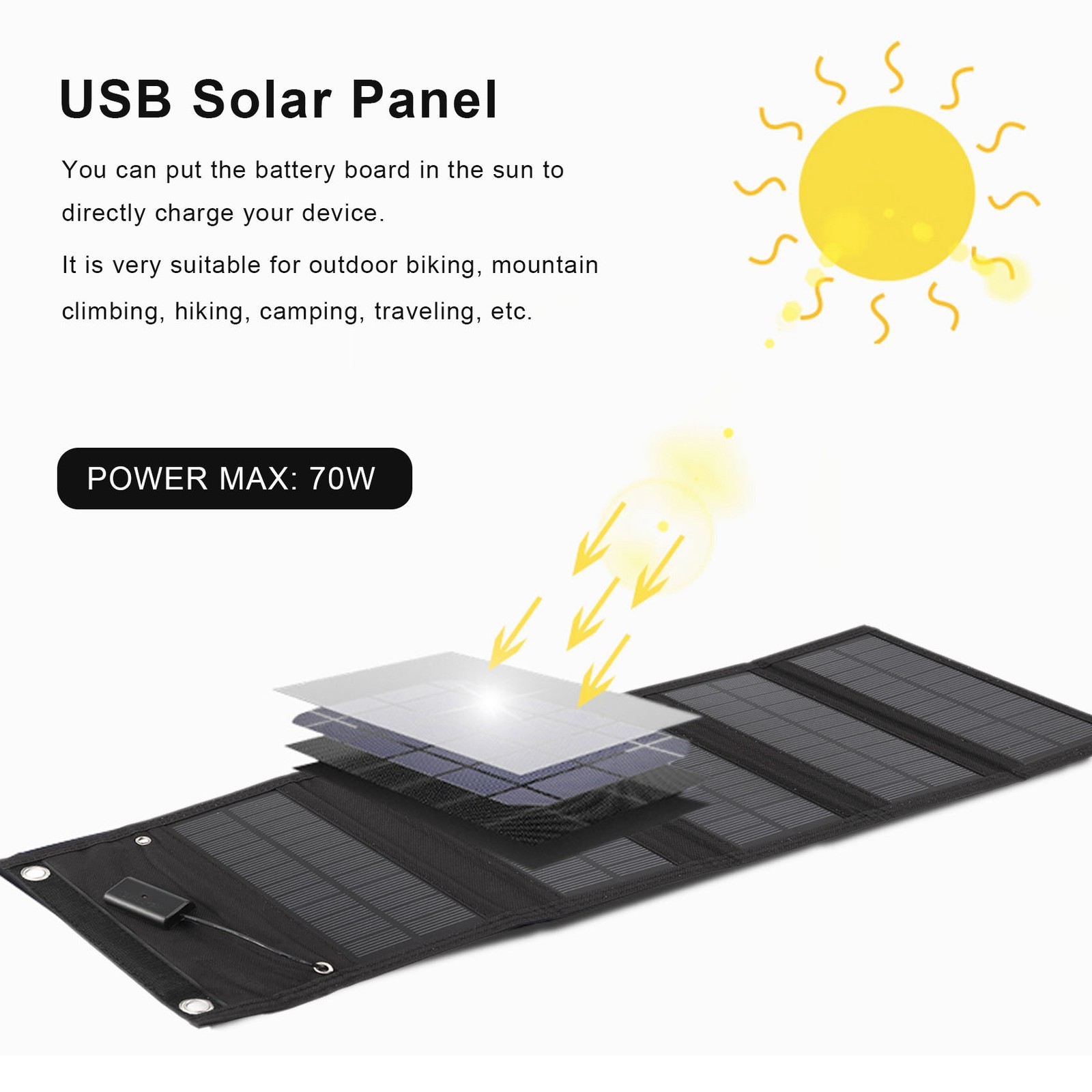 1X(12W Foldable USB Solar Panel Portable Folding Solar Panel Outdoor7143