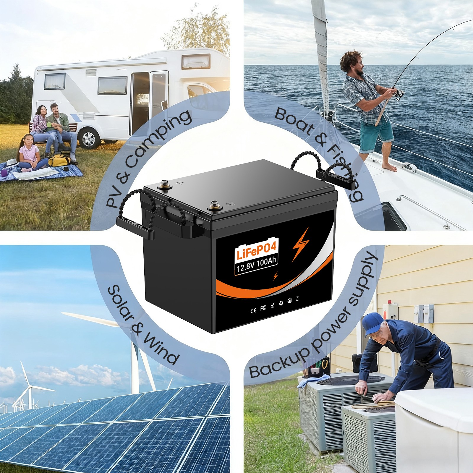 12V 100AH LiFePO4 Lithium Battery Deep Cycles For RV Camping Marine Solar Garden