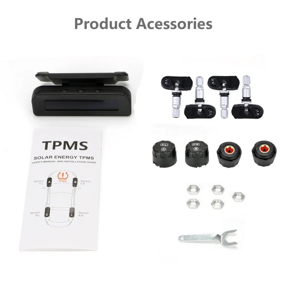 TPMS Tire Pressure Monitoring System Solar LCD Display Temp Safety Alarm.