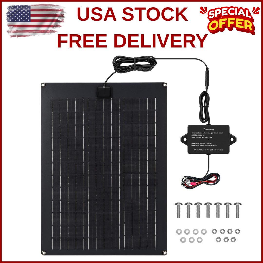 Solar Battery Charger Maintainer, 20W Solar Panel Kit for Dump Trailer Built-In