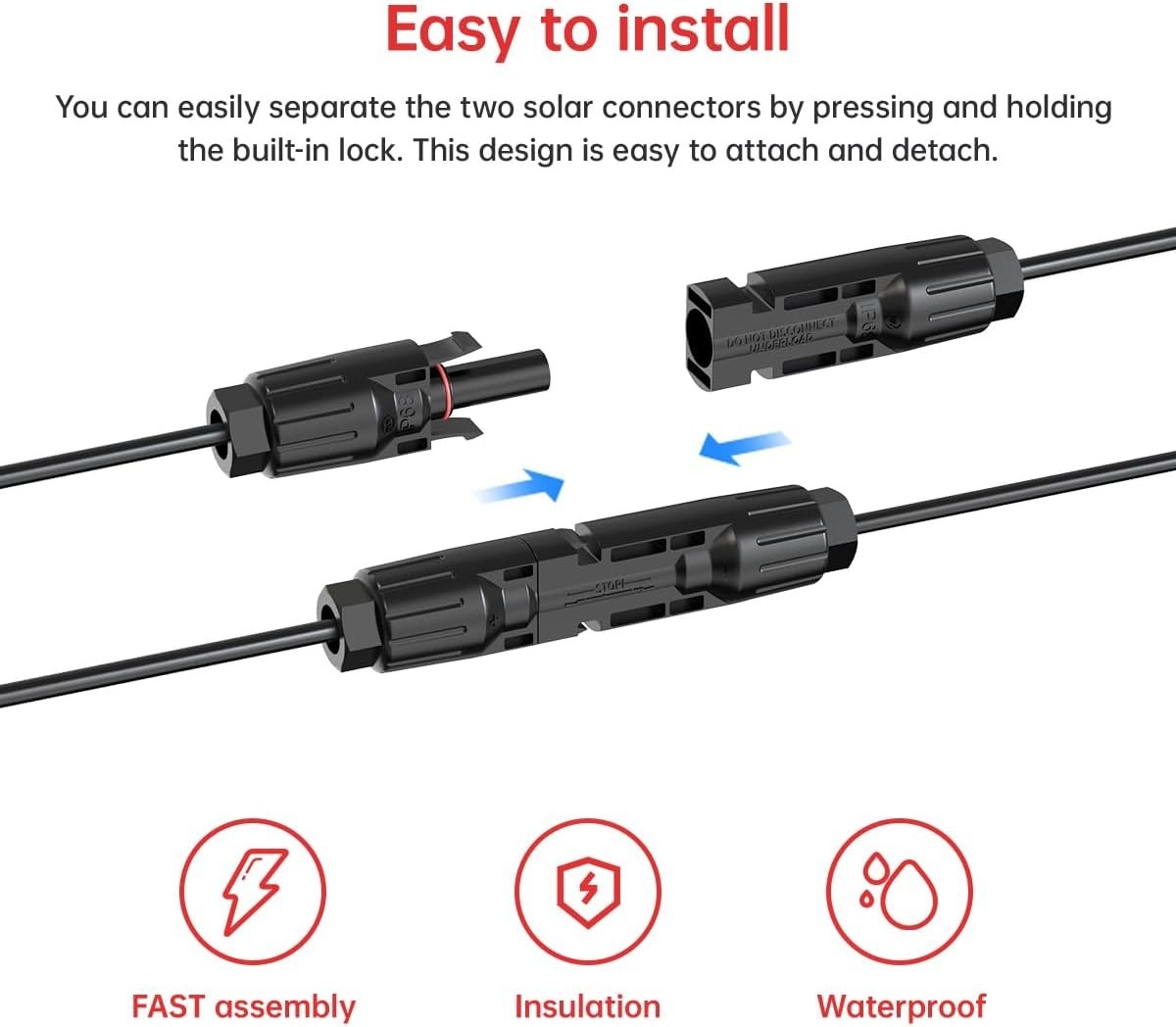 10AWG 2FT Solar to XT60i Cable Adapter for Power Station Waterproof
