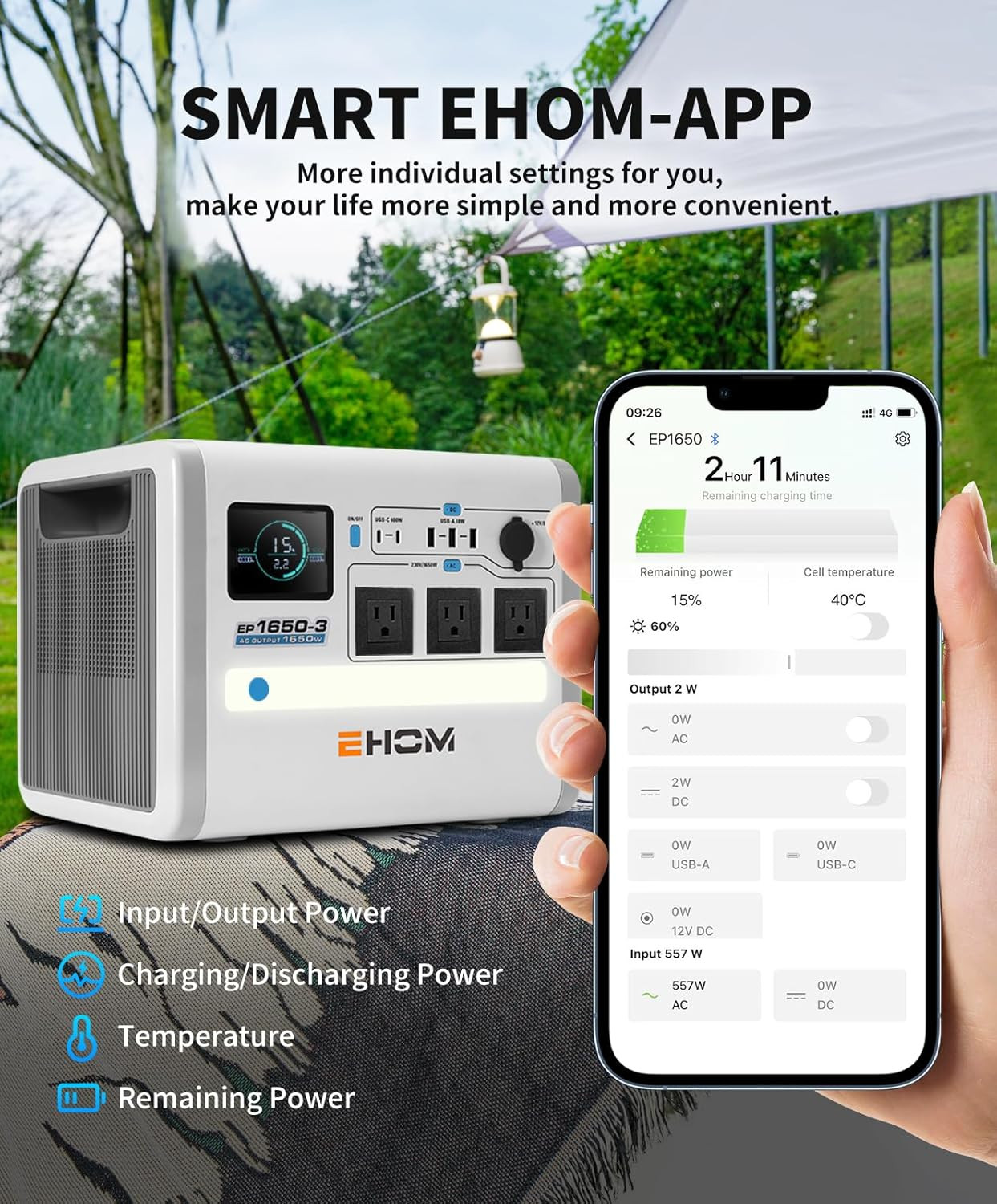 Portable Power Station, EP1650 1024Wh Lifepo4 EVE Battery Solar Generator Backup