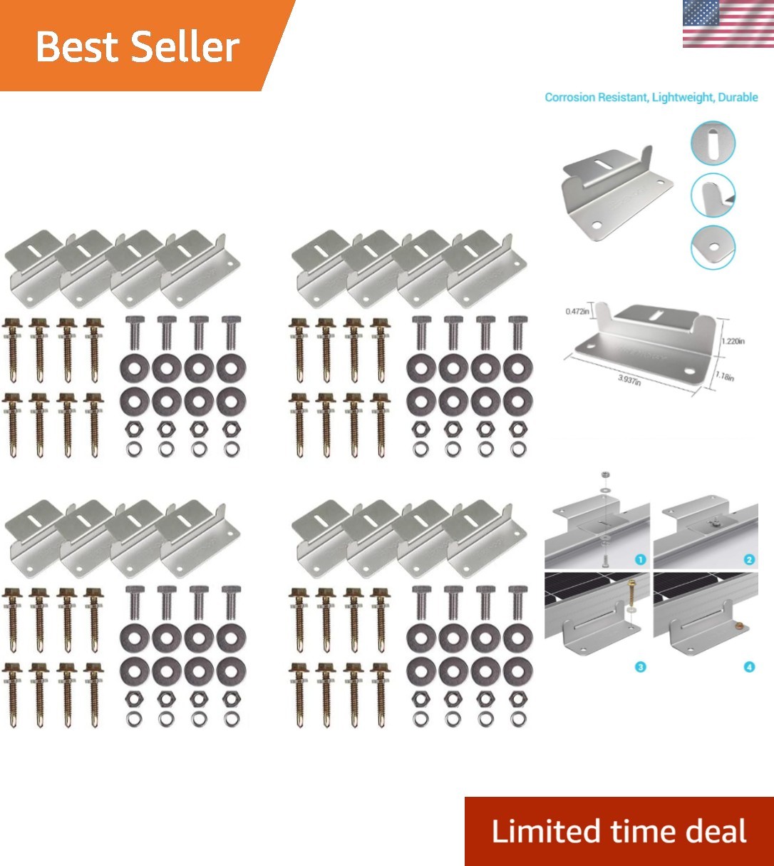 Lightweight Aluminum Solar Panel Z Brackets – 4 Sets for Easy Off-Grid Mounting