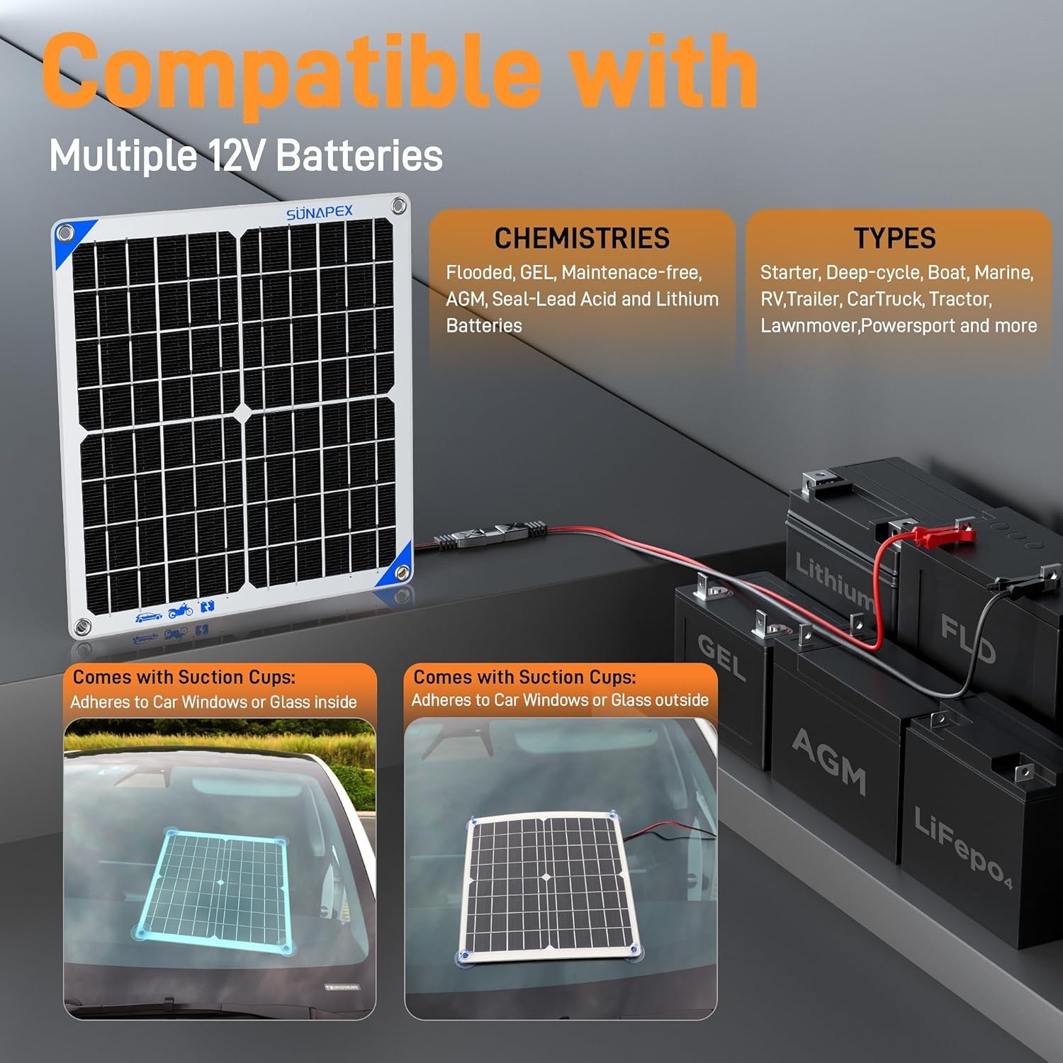 12V 10 Watt Solar Trickle Charger Maintainer – Waterproof Solar Powered Batte…