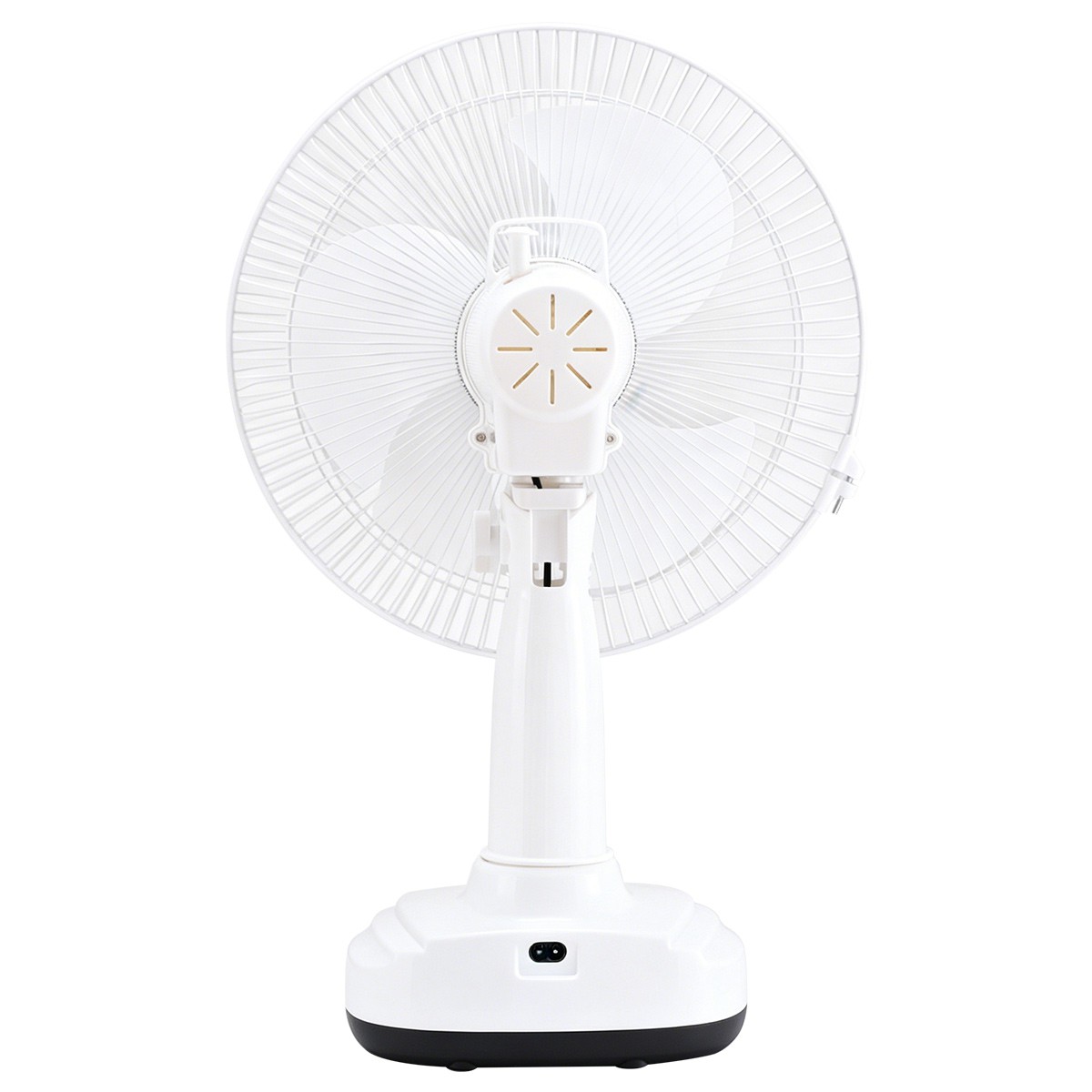 Solar Rechargeable 12″ Table Fan AC/DC Dual Power 2PCS LED Bulbs Outdoor Camping