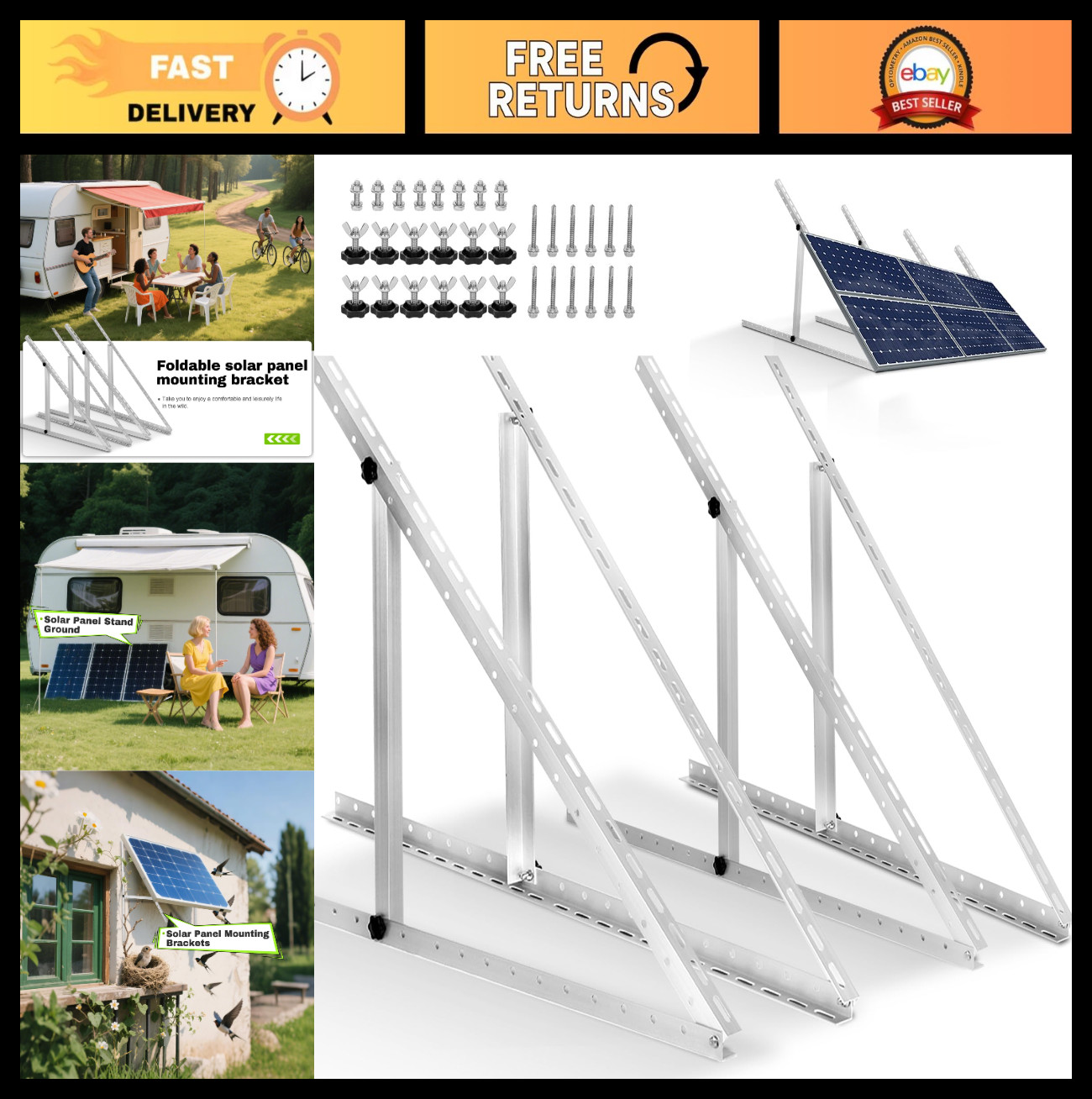 4 Pack Adjustable Solar Panel Tilt Mount Brackets with Foldable Legs – 45″ Panel