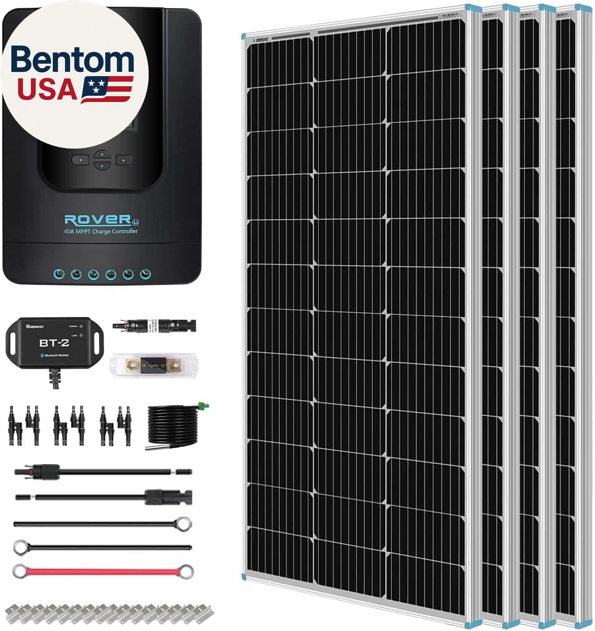 400 Watt 12 Volt Premium 4 Pcs 100W Panel+40A MPPT Charge Controller+ Bluetooth