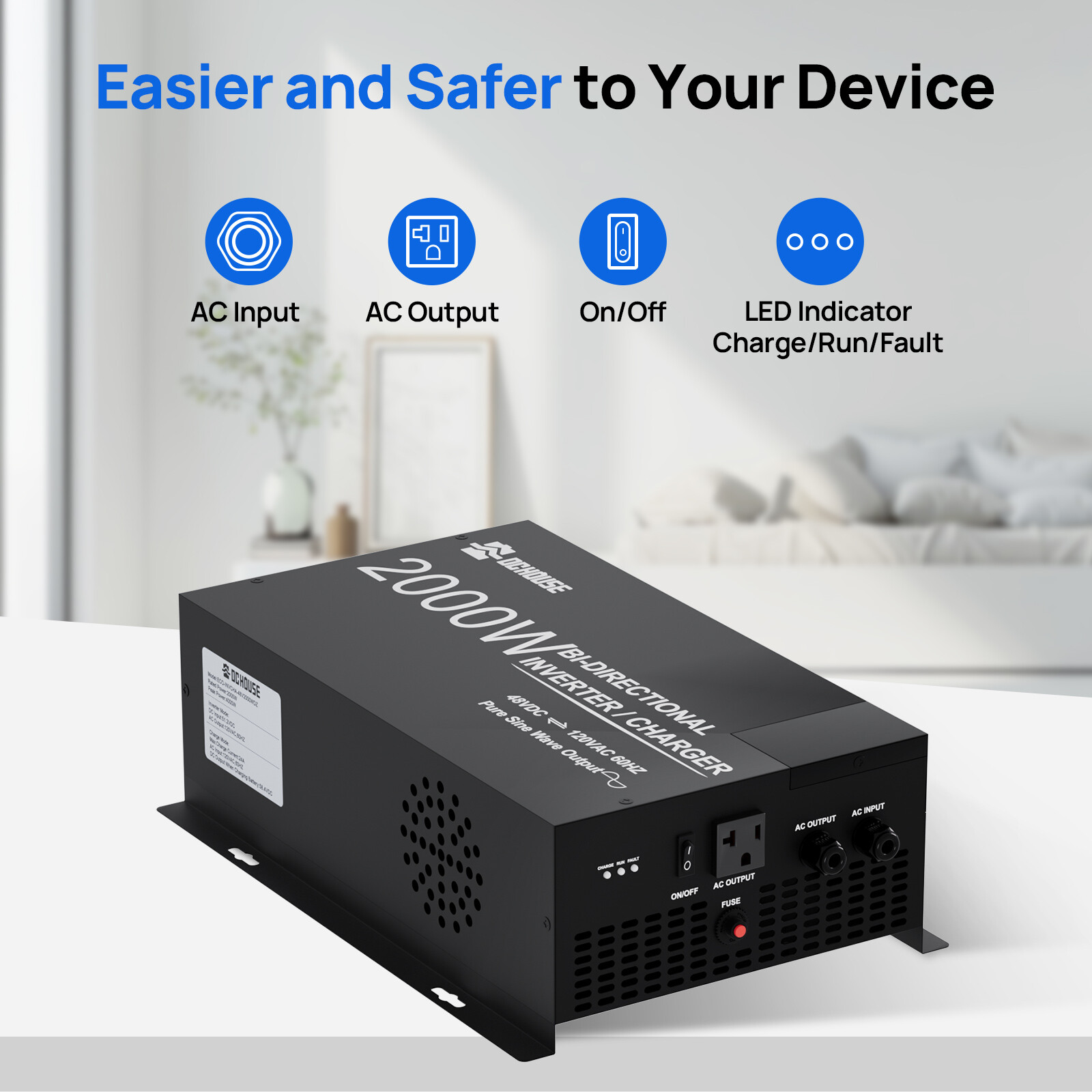 48V 2000W Pure Sine Wave Inverter 25A Lithium Battery Charger 2 in 1 Golf Carts