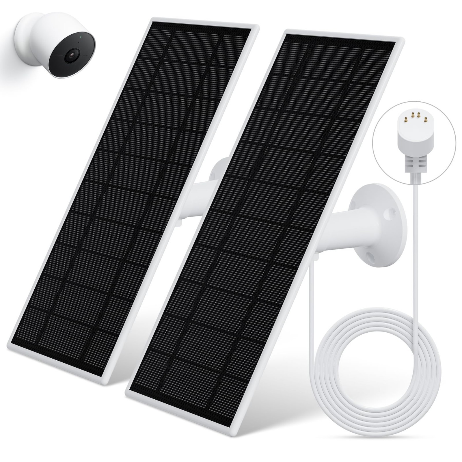 2-Pack Solar Panel Charger for Nest Camera Indoor/Outdoor, IP65 Waterproof, 13.1