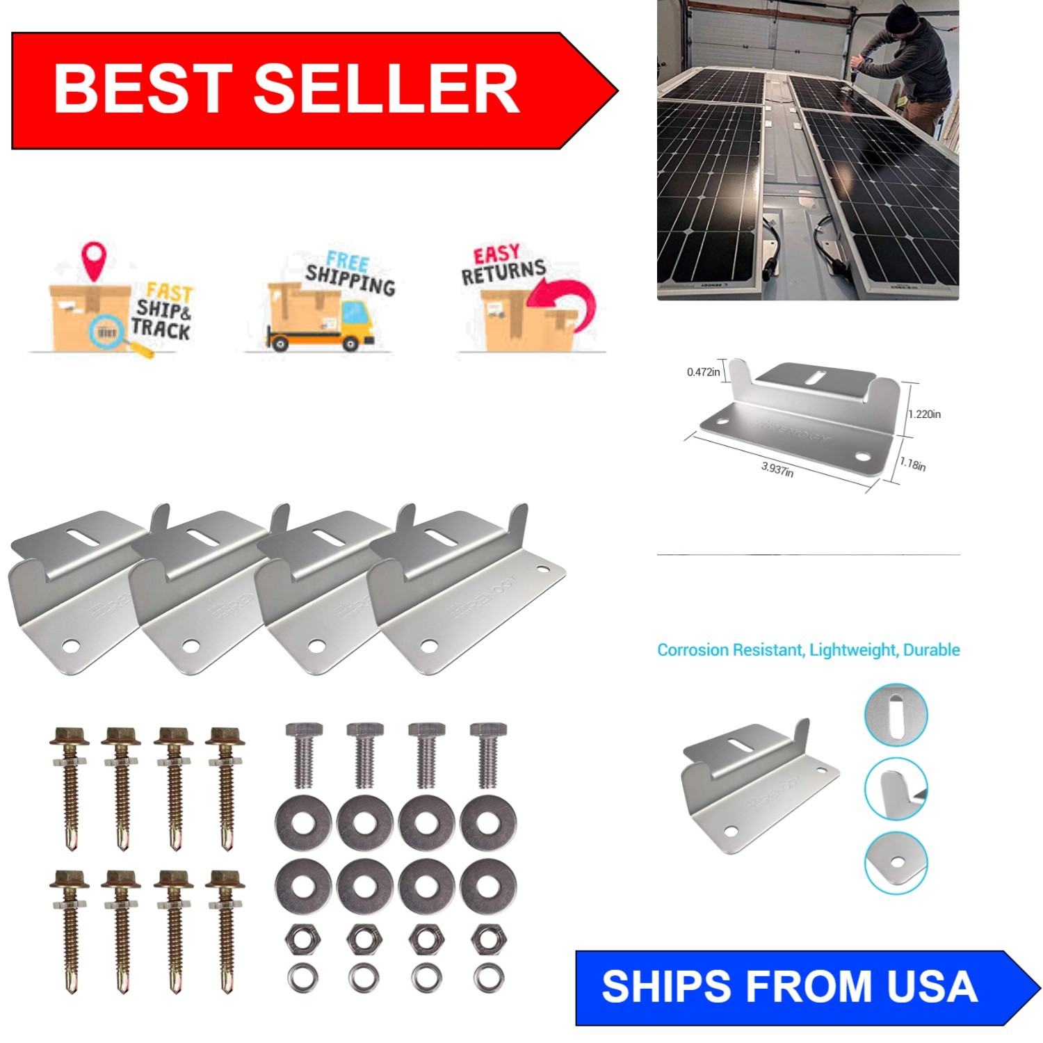 Renogy 4-Piece Lightweight Z Bracket Set for Efficient Solar Panel Mounting