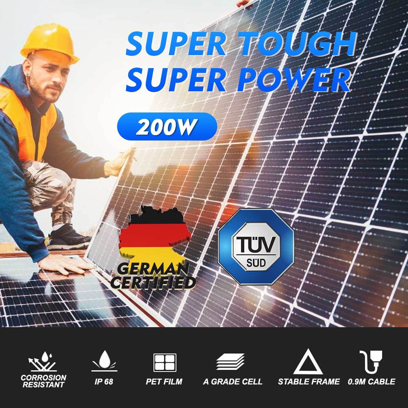200W 12V Monocrystalline Solar Panel 200 Watt Rigid Solar Panel PV Power Home RV
