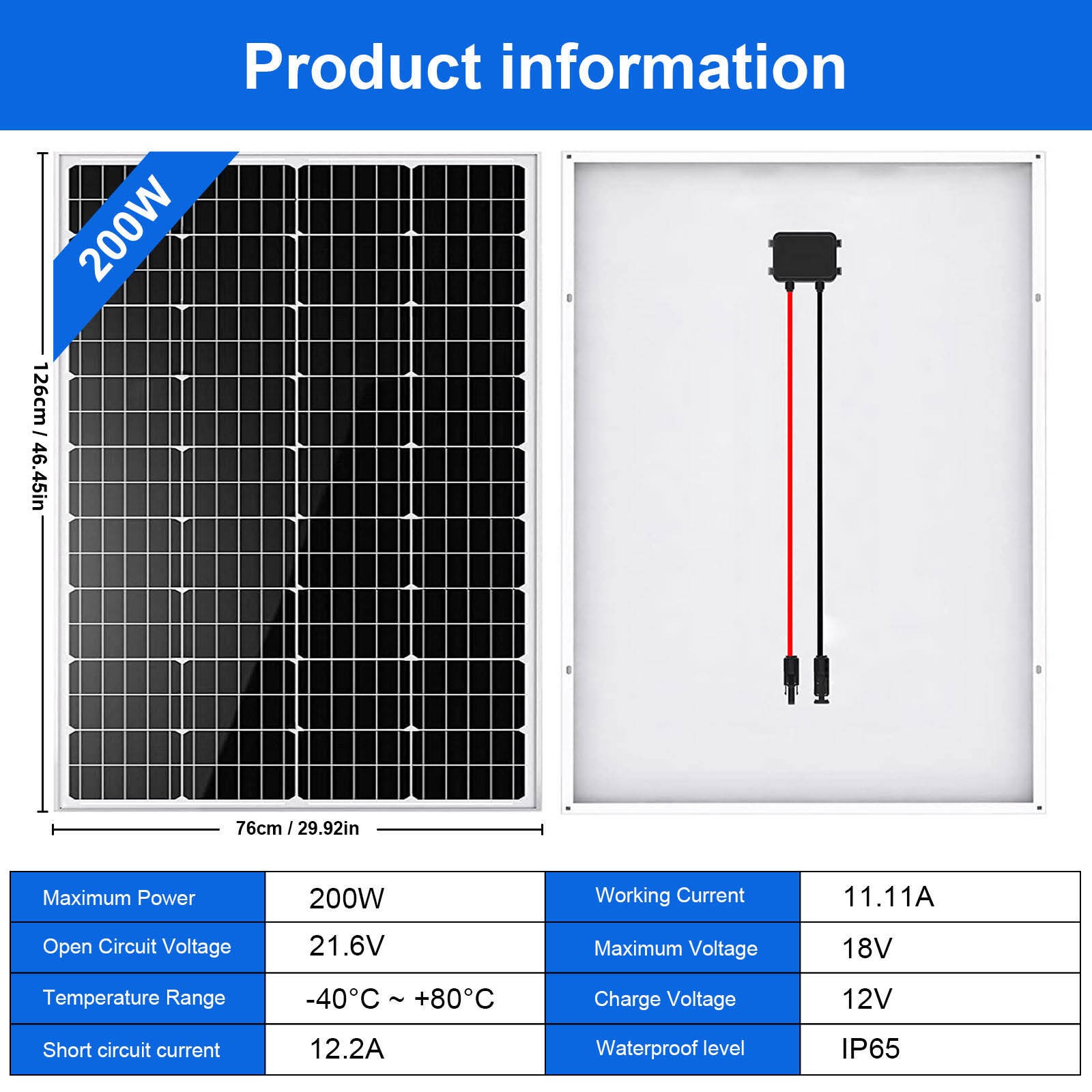 200W Watt Mono Solar Panel 12V RV Charge Power Camping Home Boat Marine Off-grid