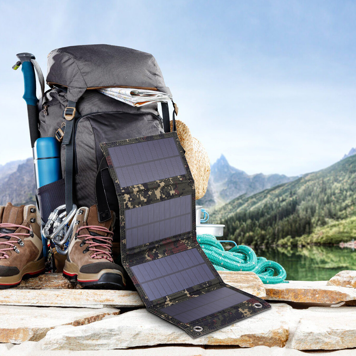 80W Portable USB Solar Panel Folding Power Bank Outdoor Camping Hiking Charger