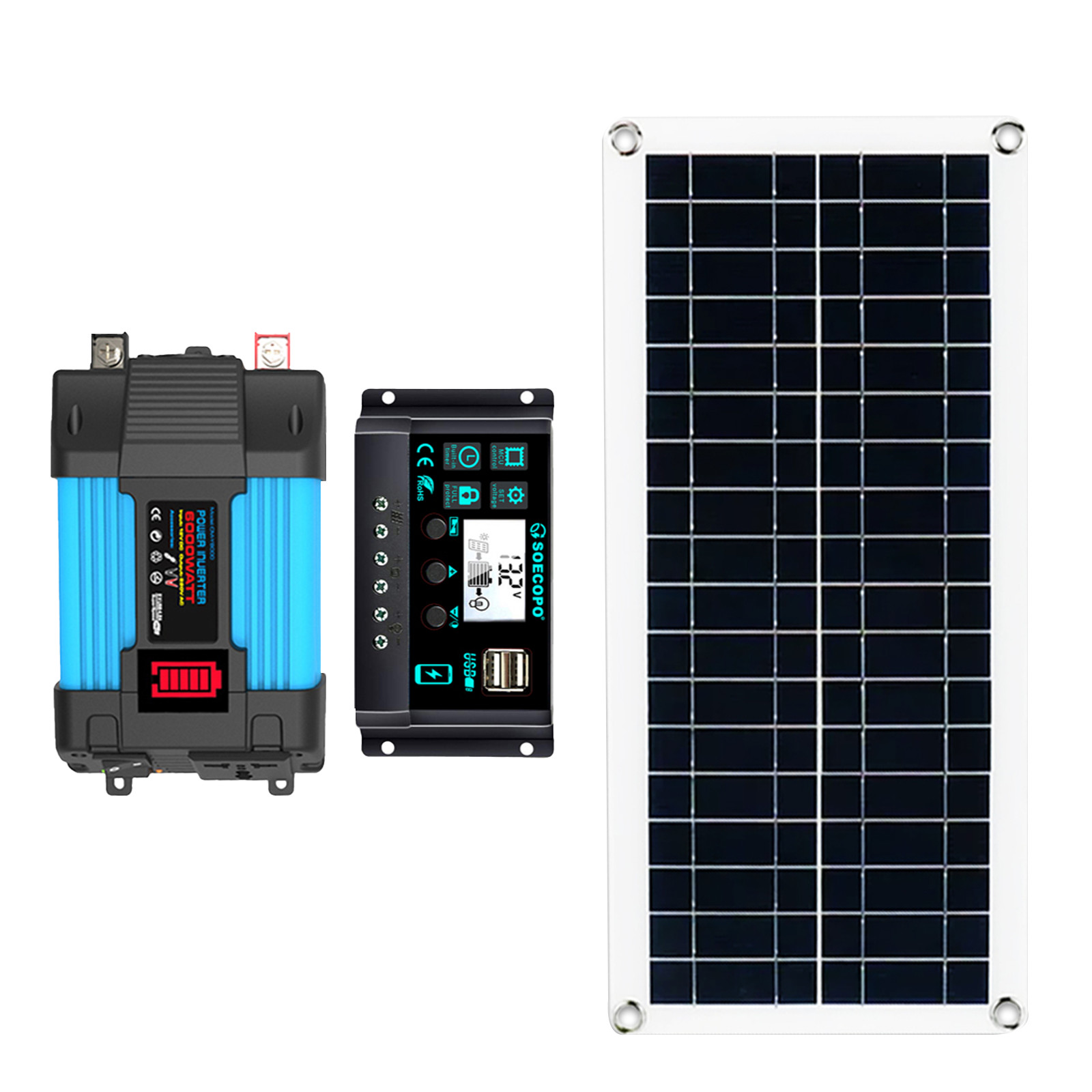 6000W Solar Panel Set Solar Power Inverter Generator 100A Home 110V Grid System