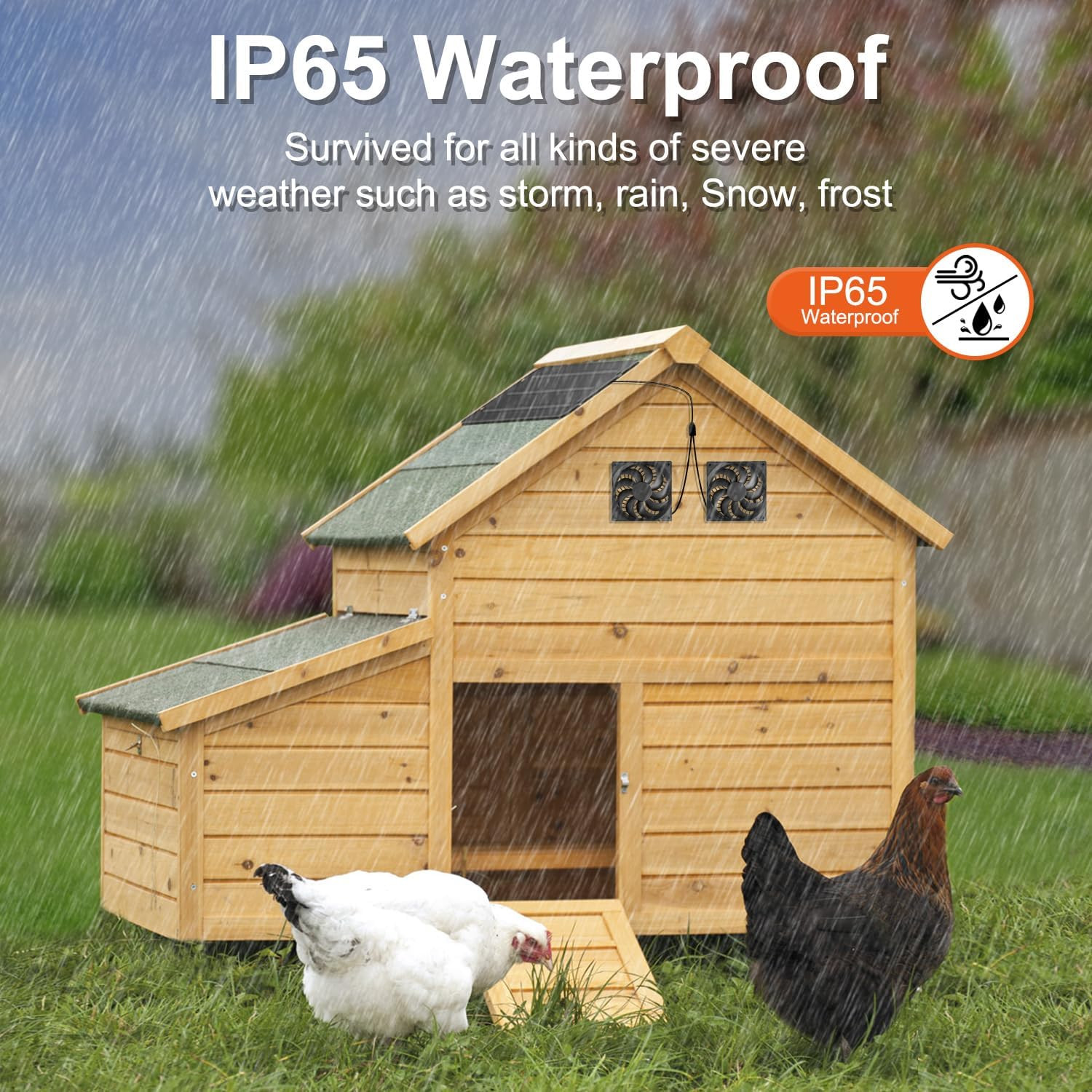 Solar Powered Fan Kit 12.6 Inch IPX7 Weatherproof, 15W Solar Panel with 2 Waterp