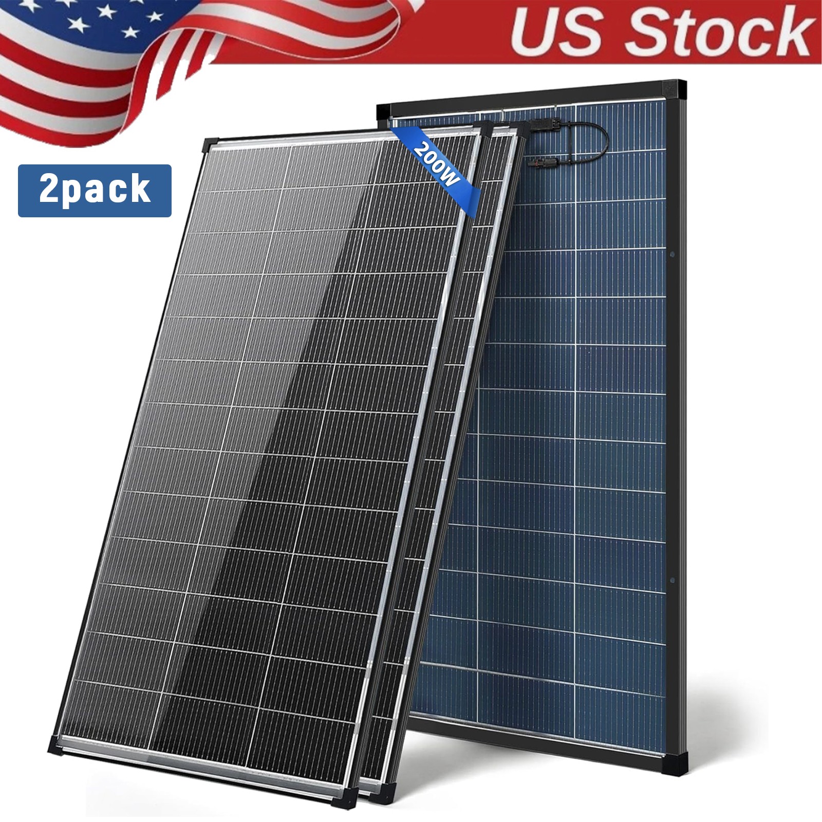 2PACKS 200W Double Glass Mono Solar Panel 12V Boat Off-Grid Energy battery