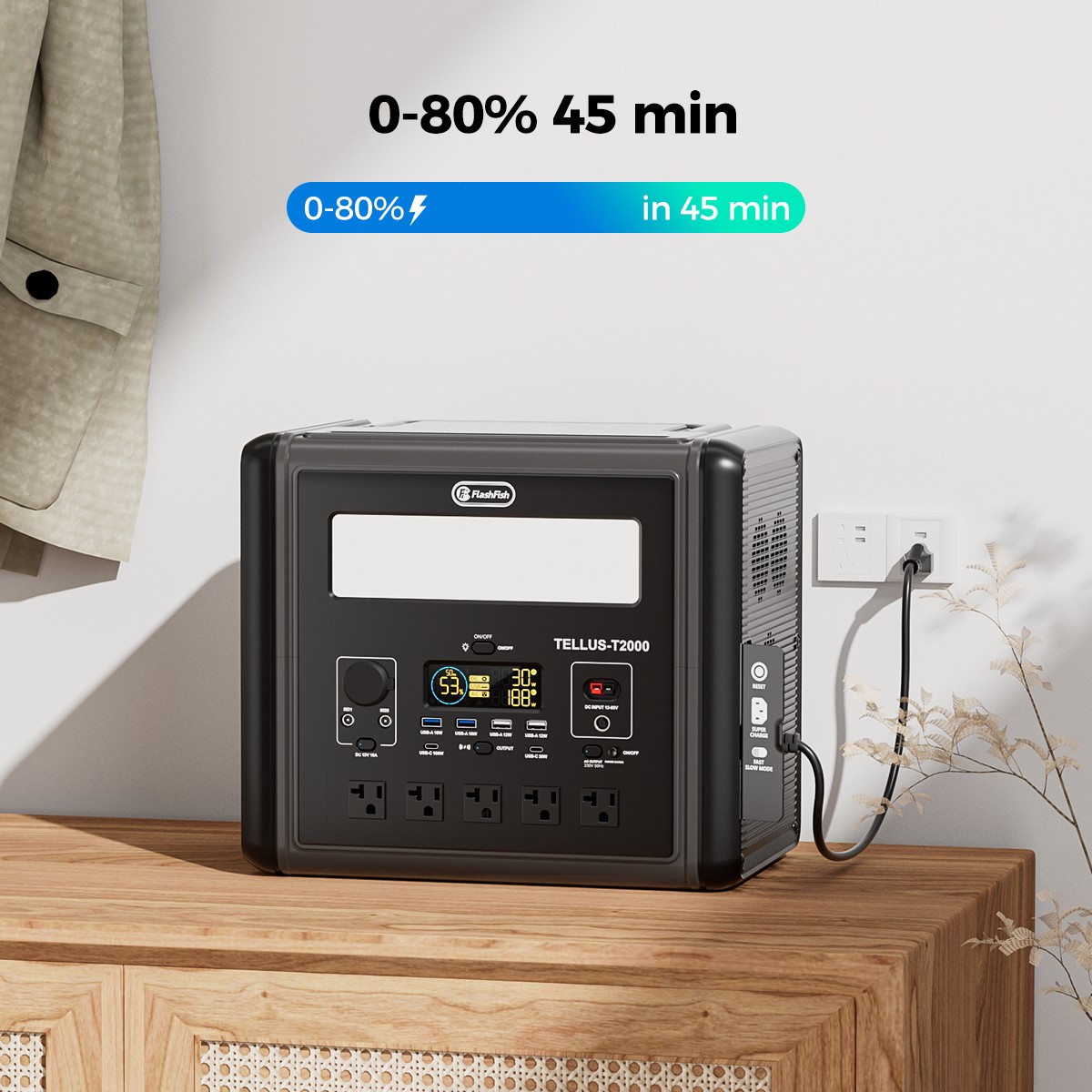 Flashfish T2000 Portable Power Station 1536Wh 2000W LiFePO4 Battery For Off-grid