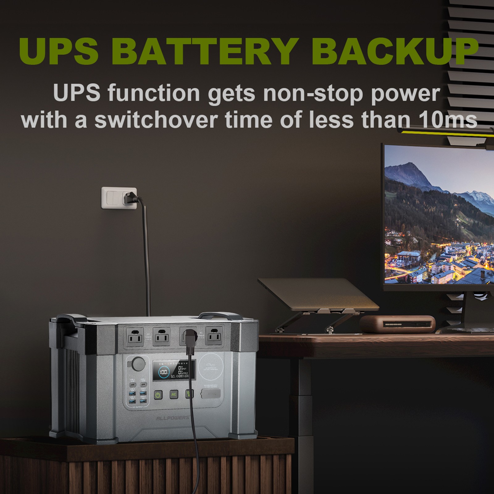 Portable Power Station 2000W (Peak 4000W) MPPT Solar Generator 1500Wh Backup