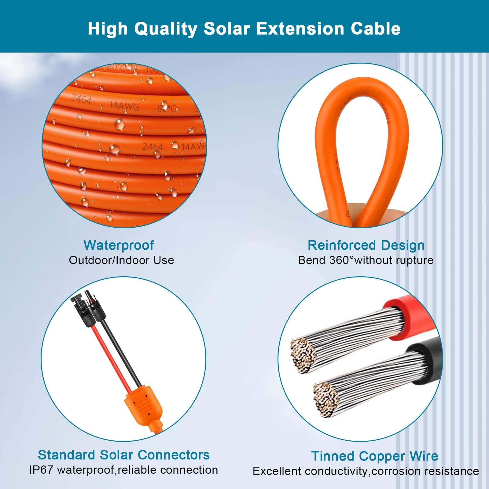 Solar Panel Extension Cable 50FT – MOOKEERF 10AWG+14AWG Solar Wire with Femal…