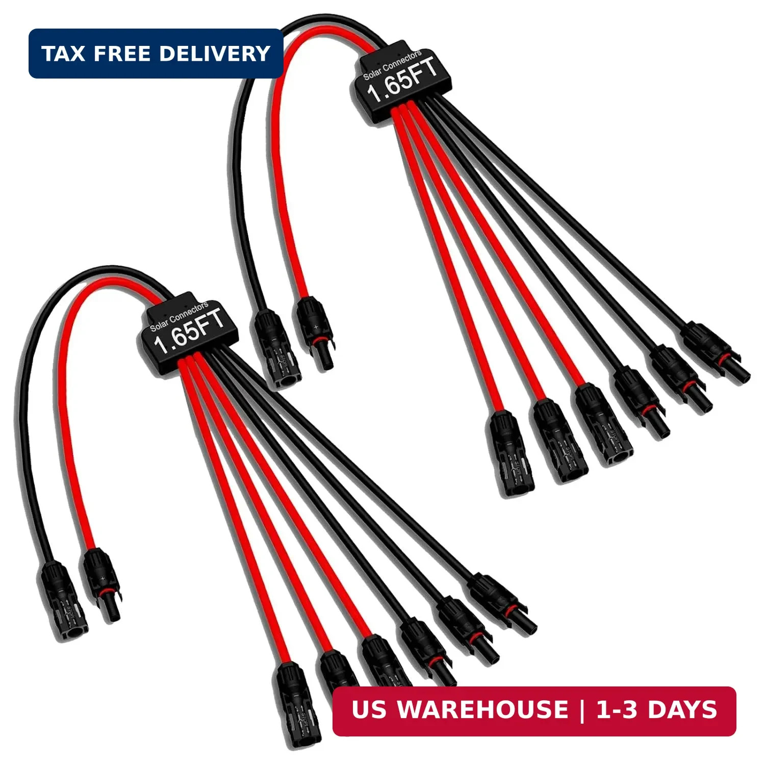 2 Pack Solar Connectors for 3 Solar Panels, Tool-Free Solar Panel Wires and Conn