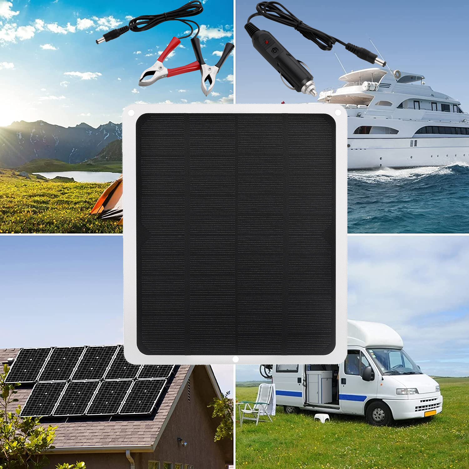 10W 12V Solar Panel Trickle Battery Charger Kit Maintainer Boat RV Car Vehicle