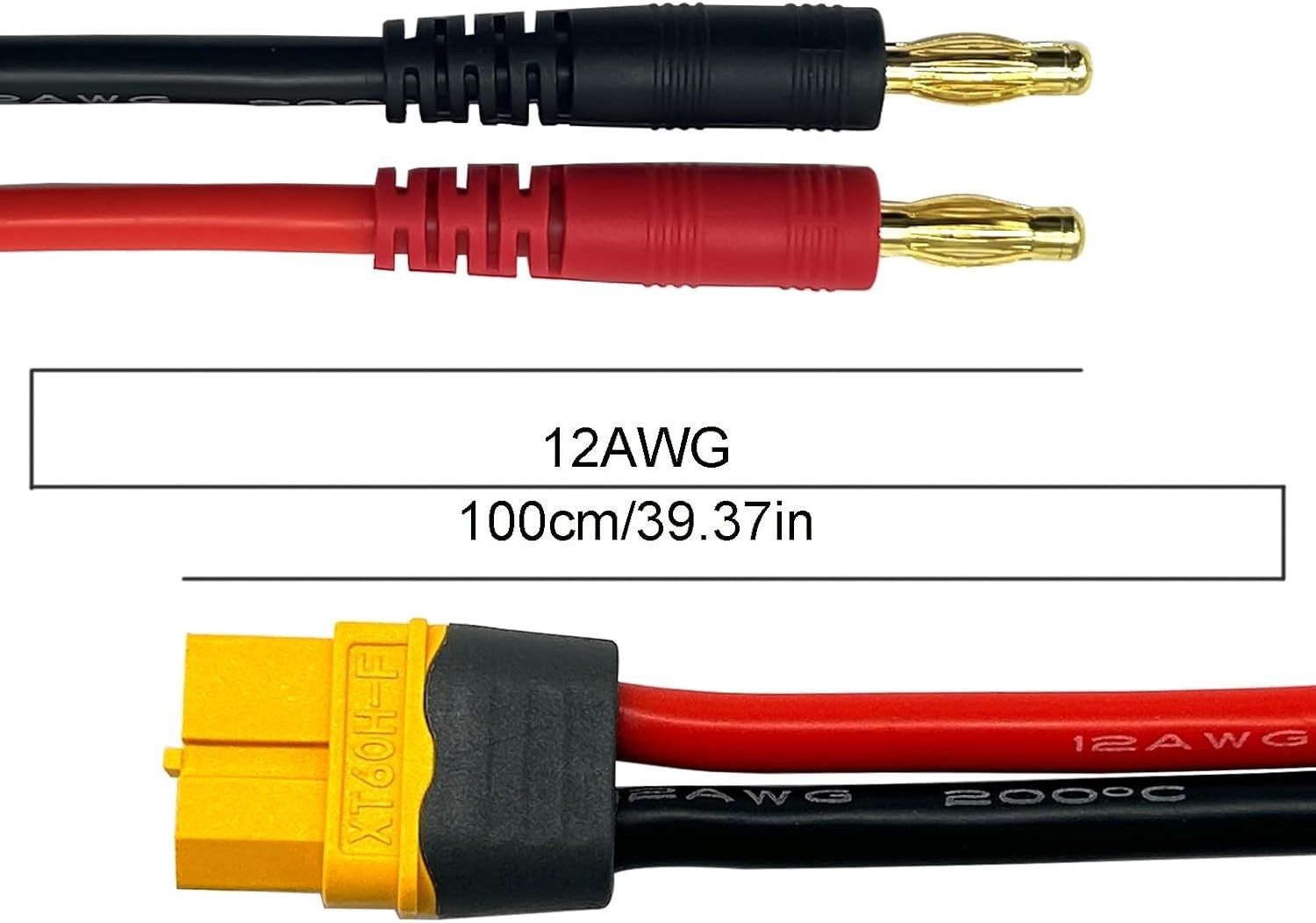 Fast Charging XT60H to 4mm Banana Adapter Cable – Durable 3FT 12AWG Wire
