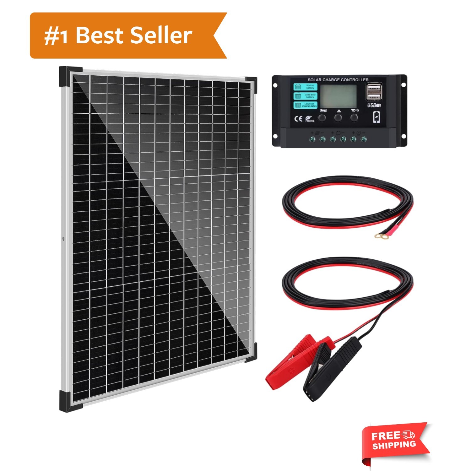 Solar Panel Kit 50W with 10A Charge Controller Monocrystalline Solar Panel Ki…