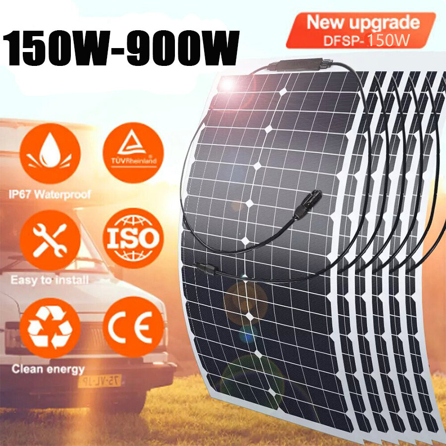 150-900W 12V Monocrystalline Solar Panel Module Off Grid PV Power f/ Home RV Car